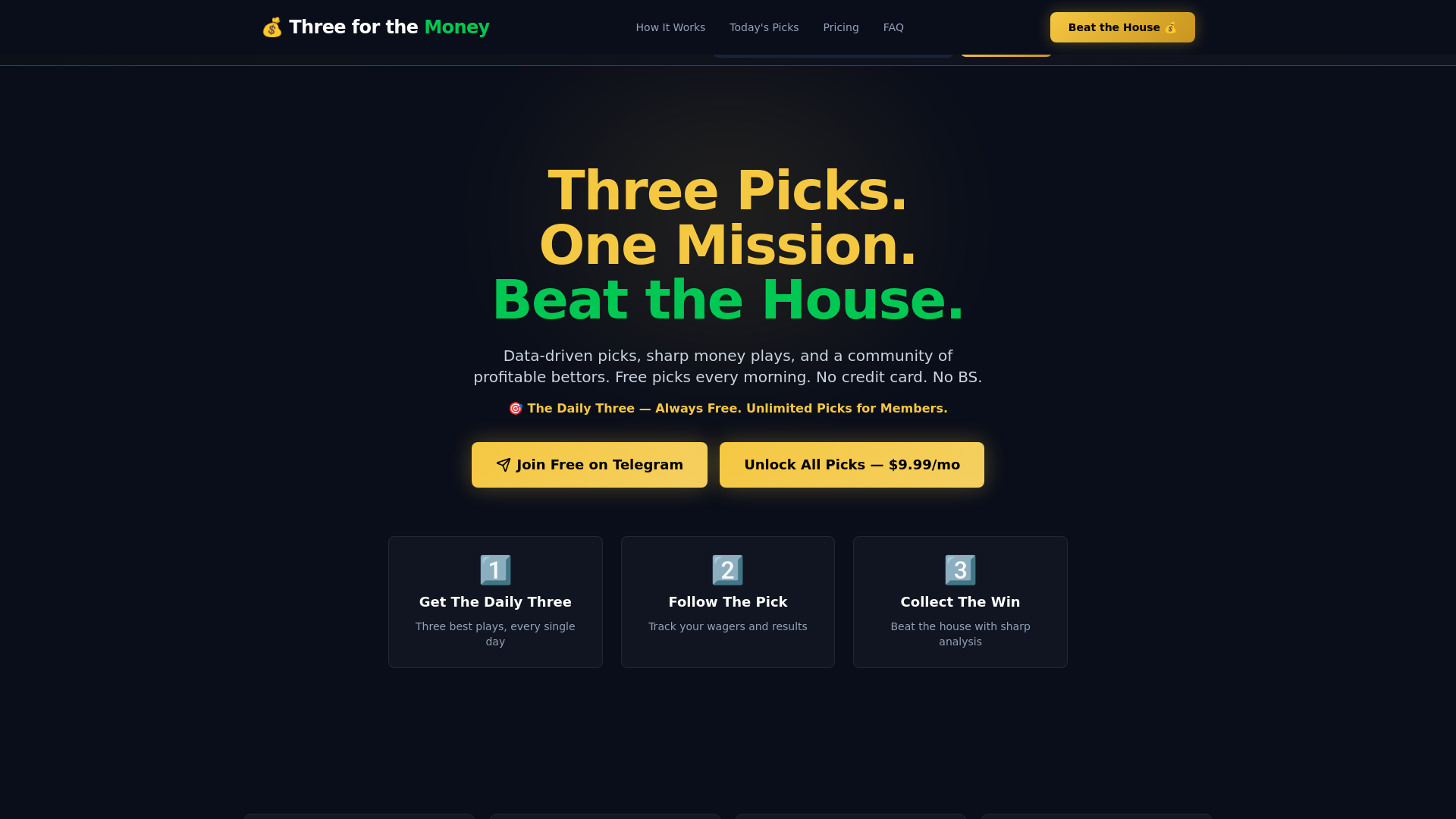 website screenshot of https://threeformoney.com/