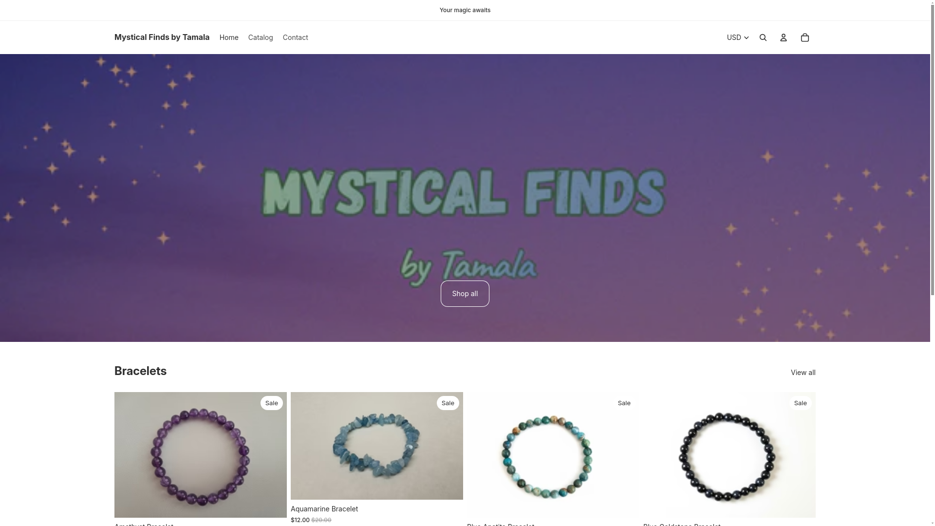 website screenshot of https://mysticalfindsbytamala.com/