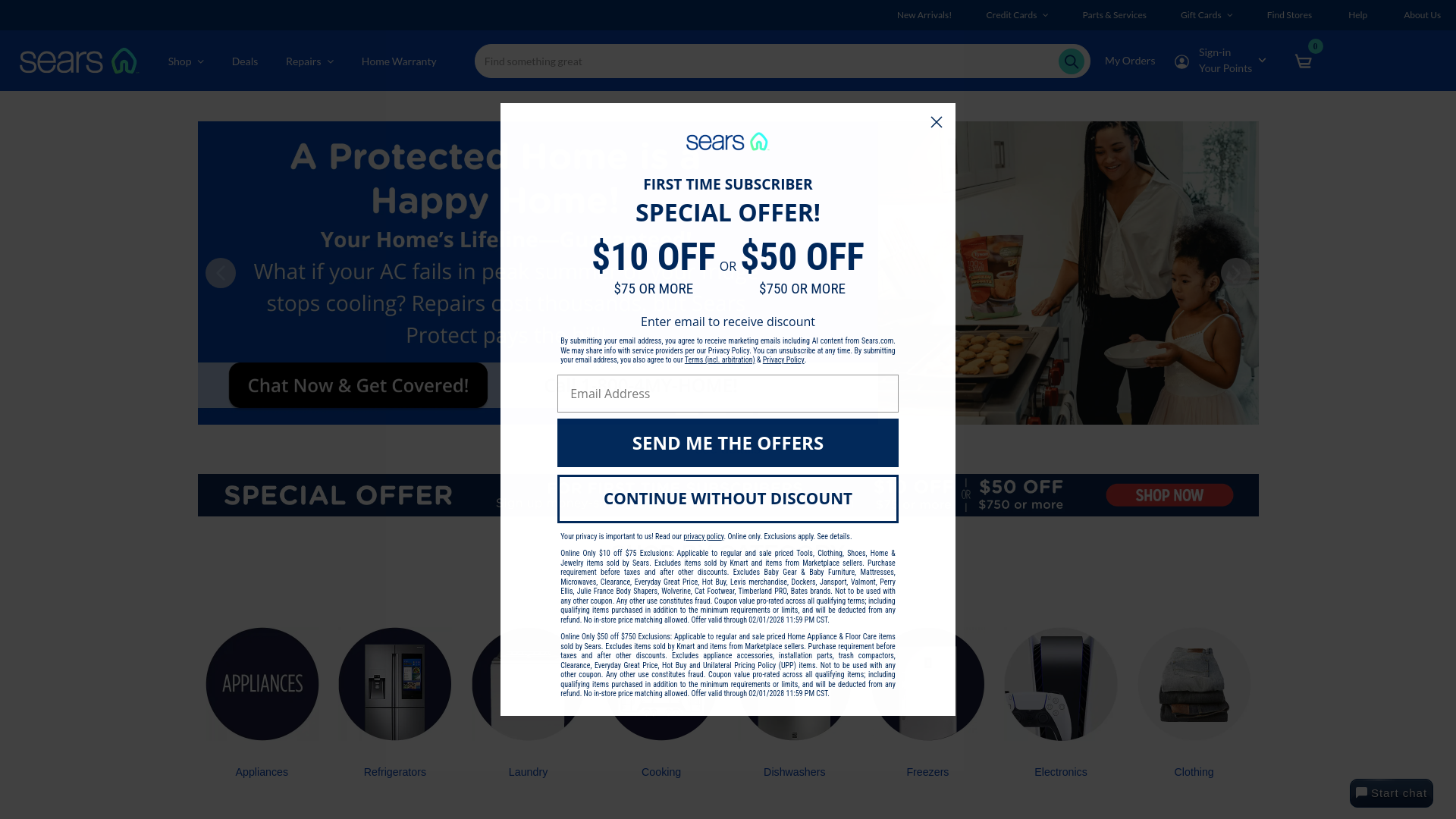 website screenshot of https://www.sears.com/