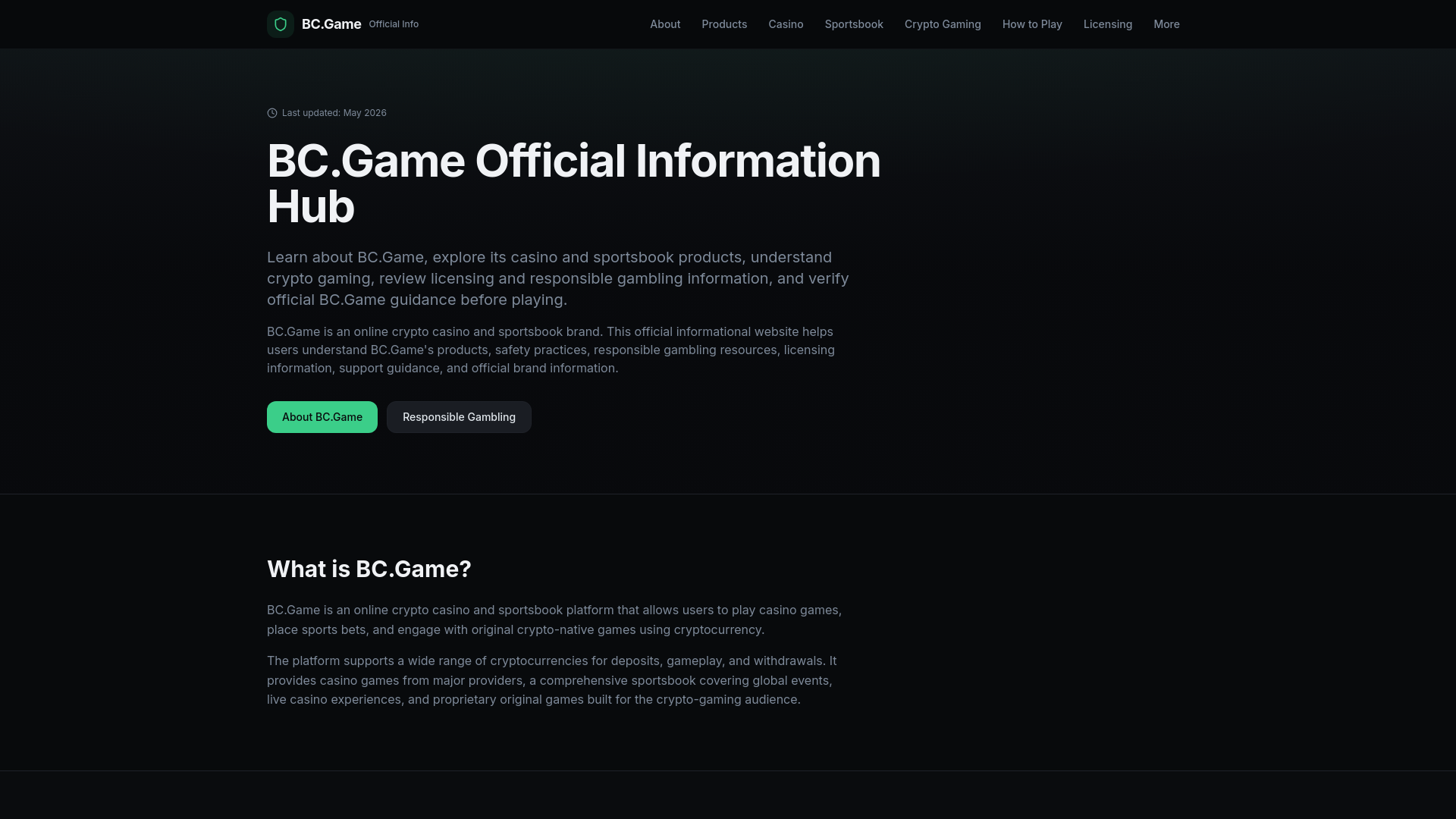 website screenshot of https://bcgamecasino.info/
