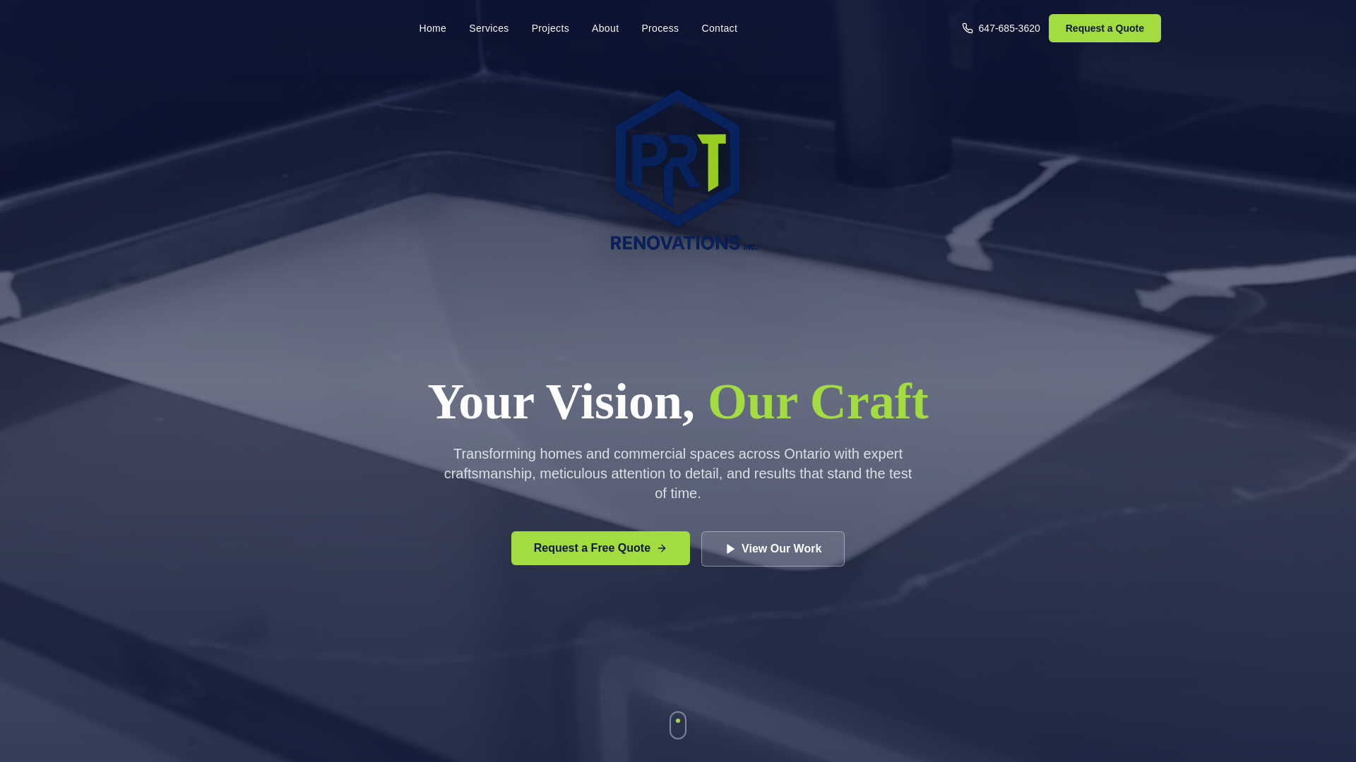 website screenshot of https://prtrenovations.ca/