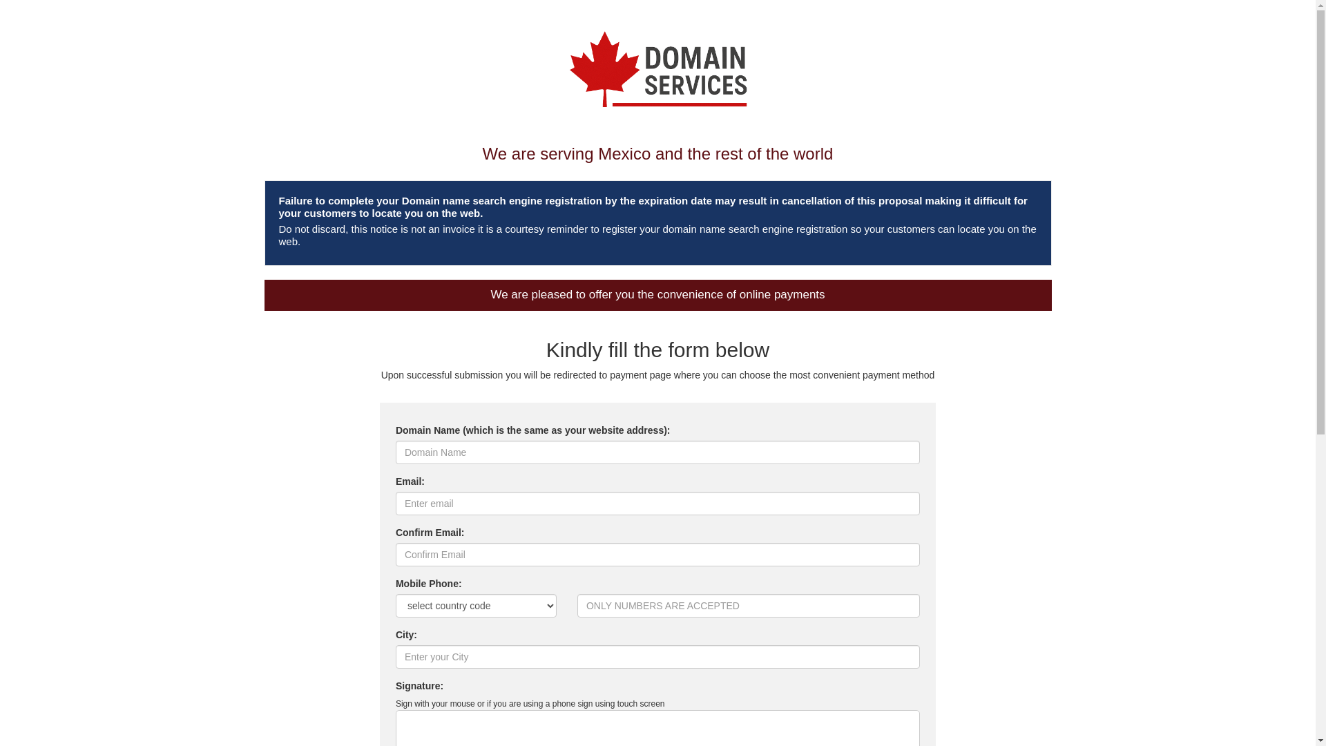 website screenshot of https://registrynotice.com/