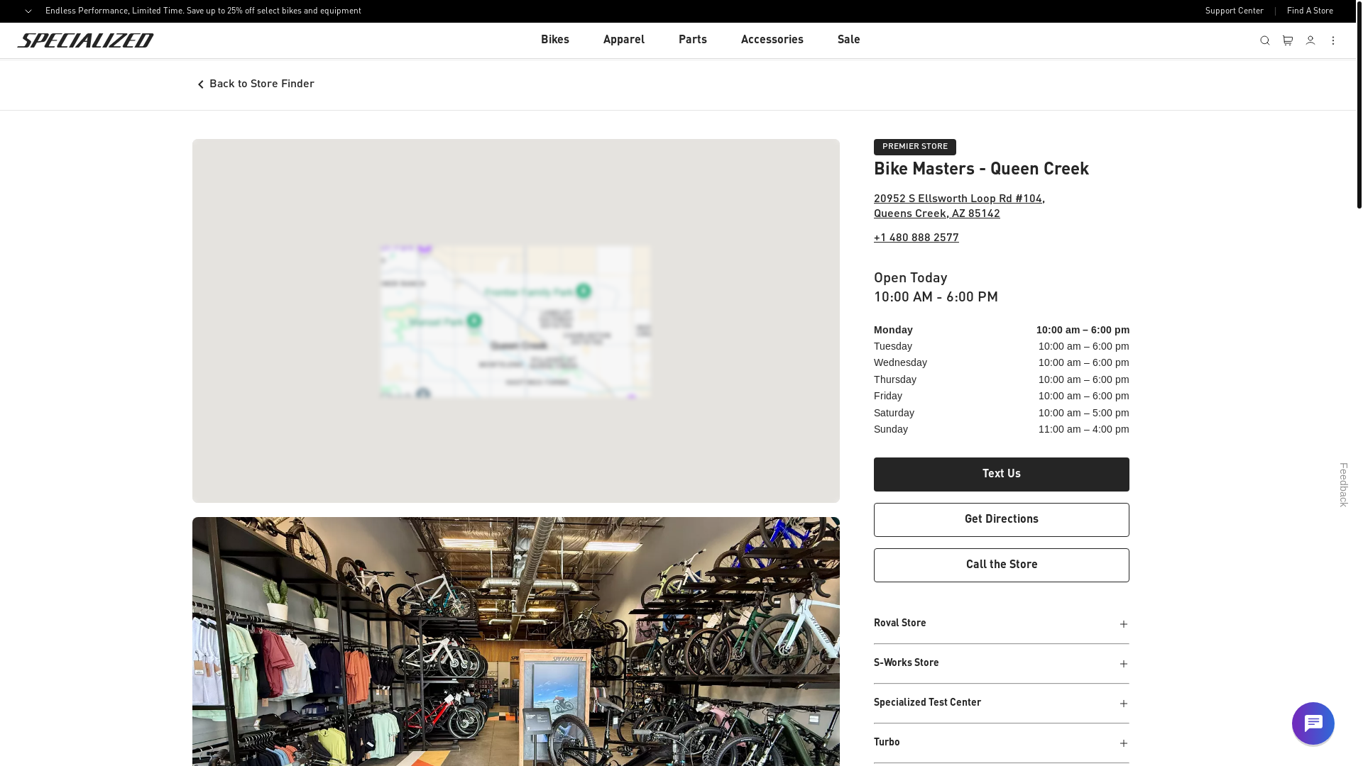 website screenshot of https://specializedqueencreek.com/