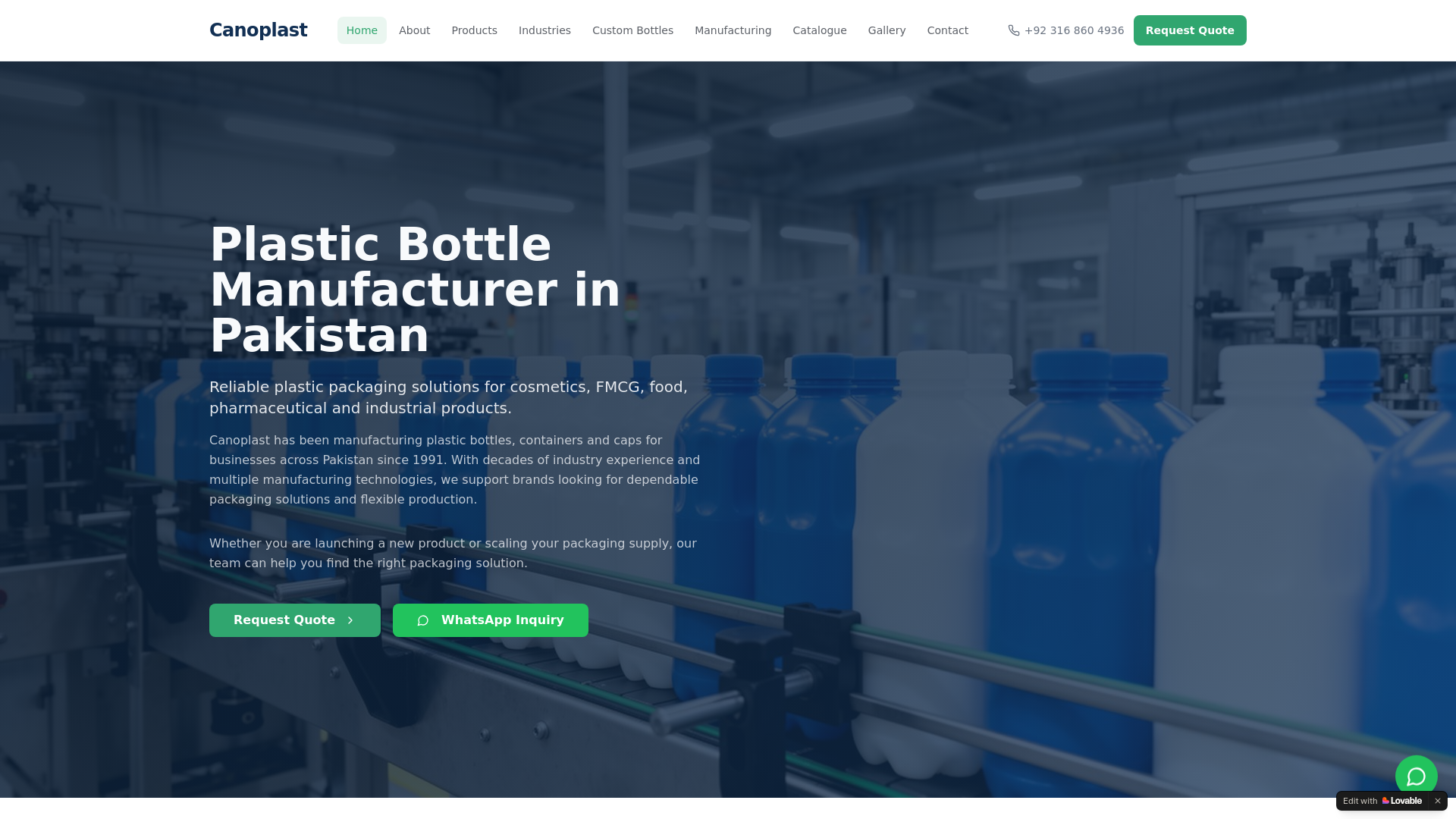 website screenshot of https://canoplast.com.pk