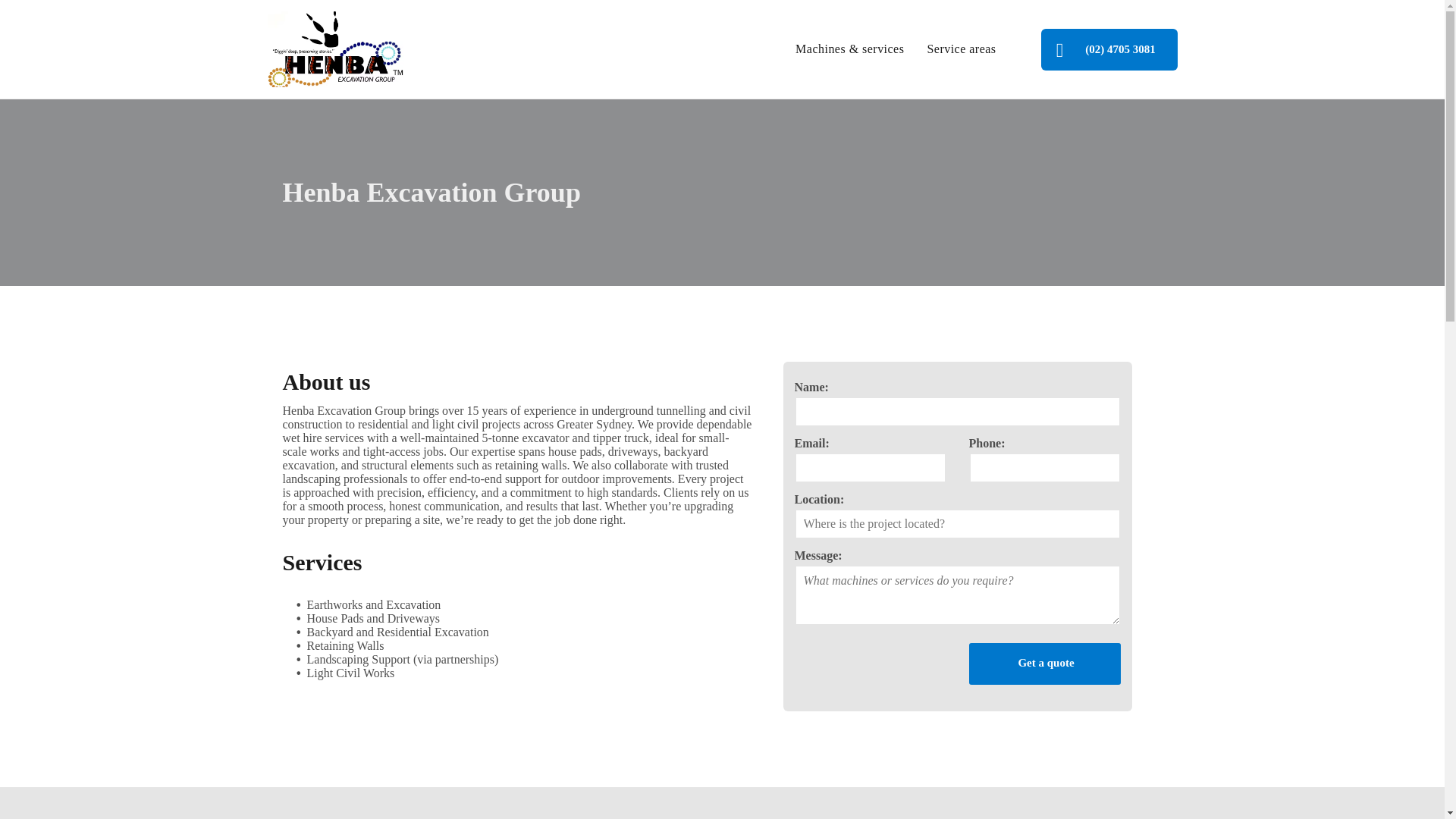 website screenshot of https://henbaexcavationgroup.com.au/