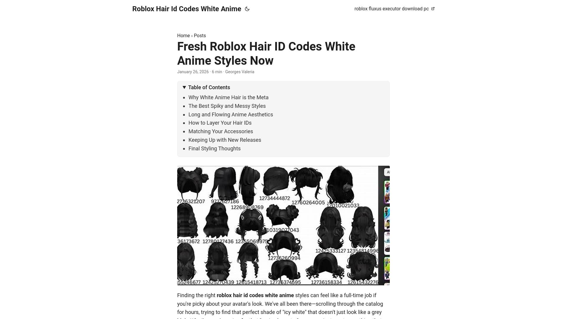 website screenshot of https://roblox-hair-id-codes-white-anime.pages.dev/
