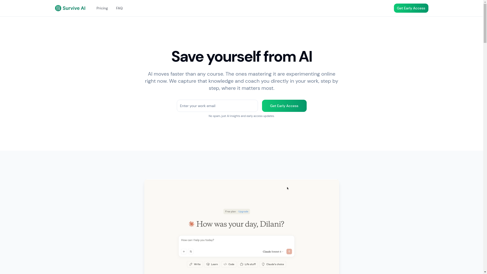website screenshot of https://isurvivedai.com/