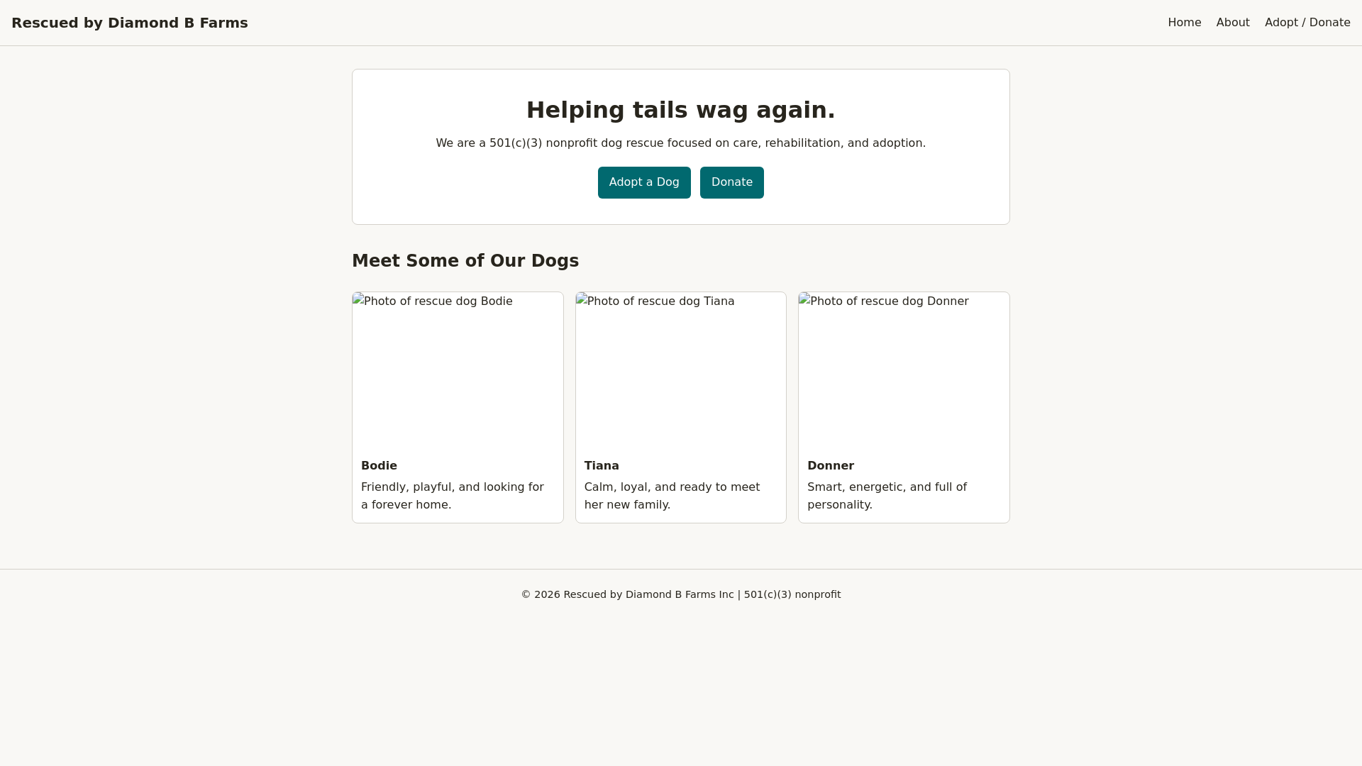 website screenshot of https://diamondbfarms.org/
