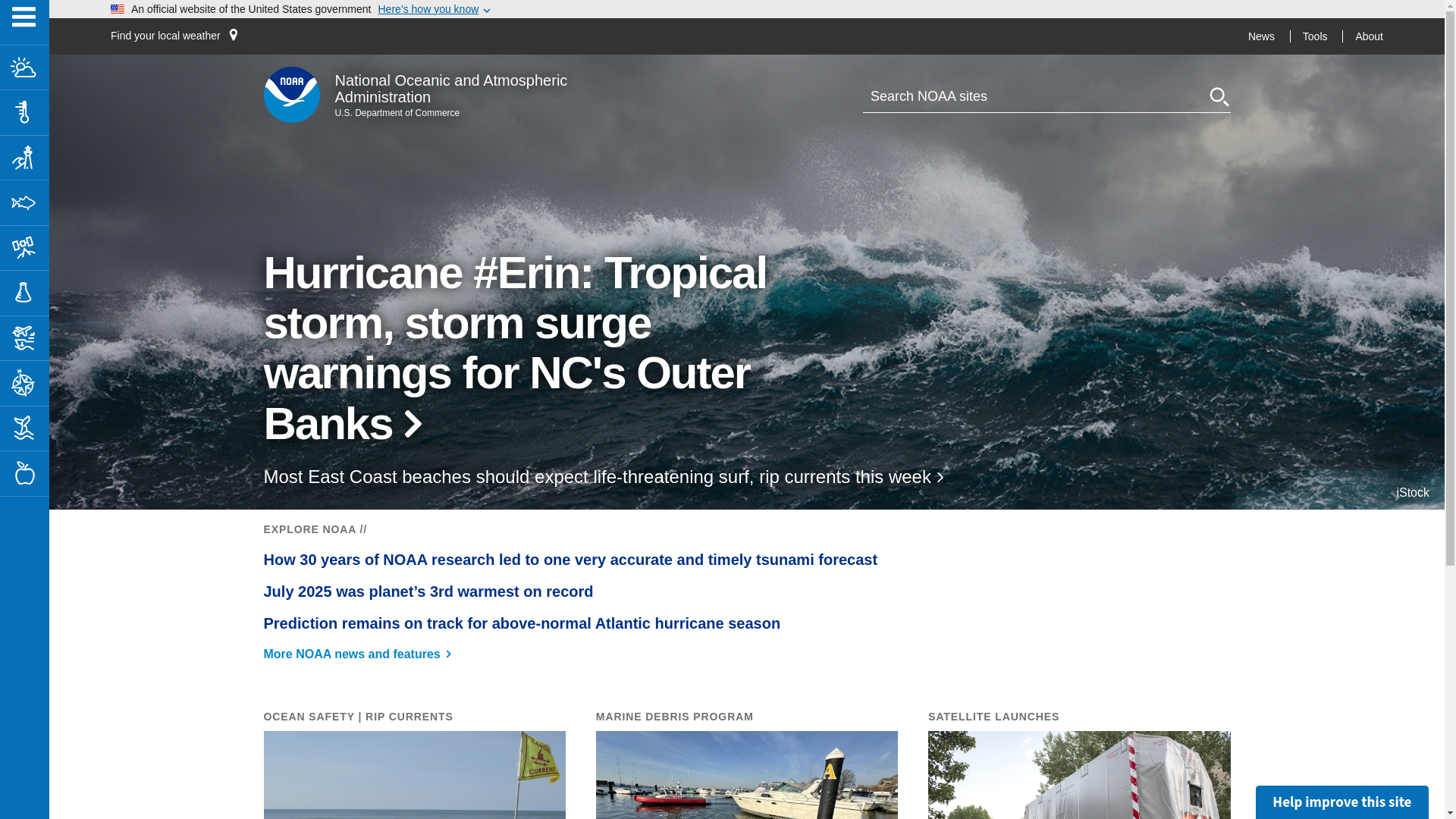 website screenshot of https://noaa.gov