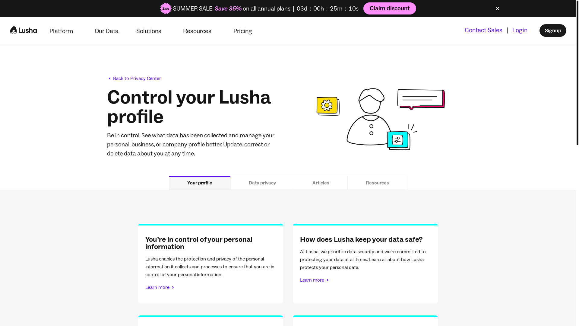 website screenshot of https://www.lusha.com/privacy_topic/control-your-profile/