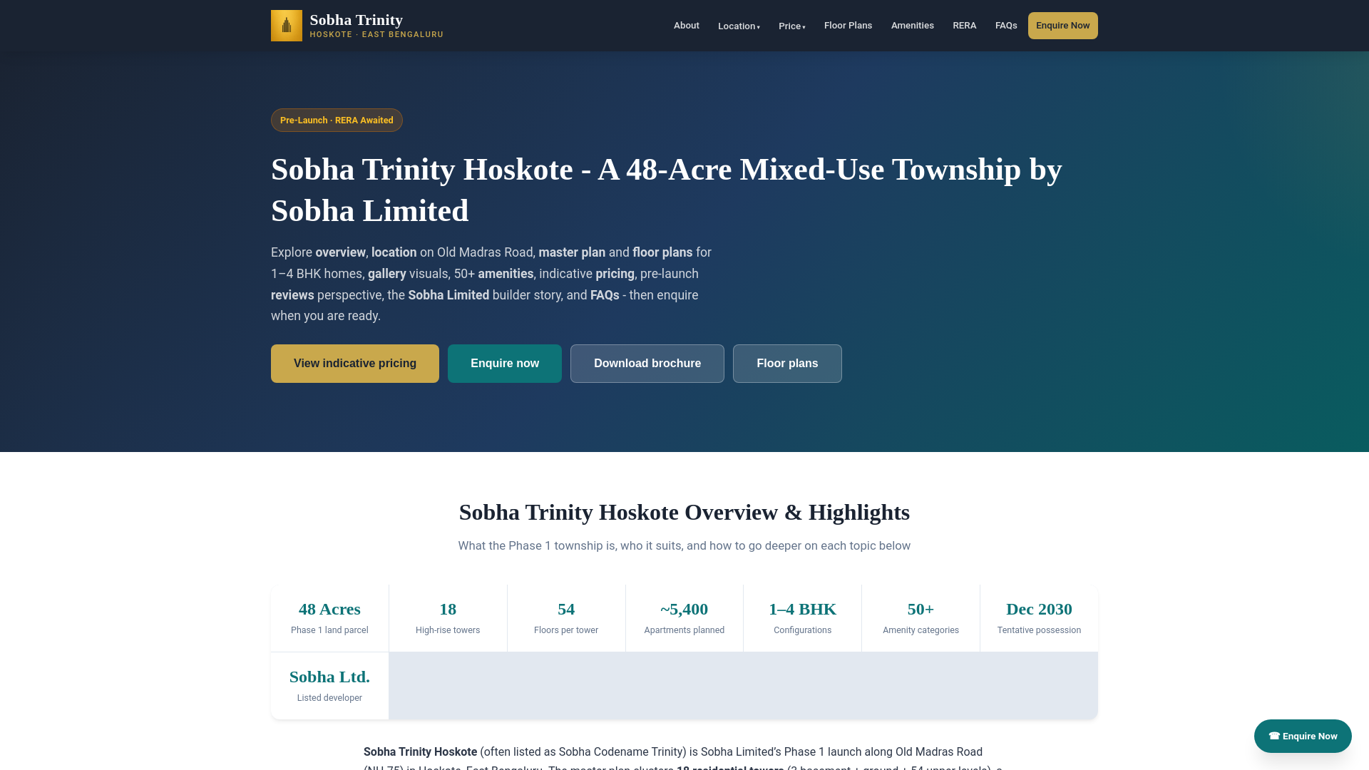 website screenshot of https://sobhatrinitytownship.com/