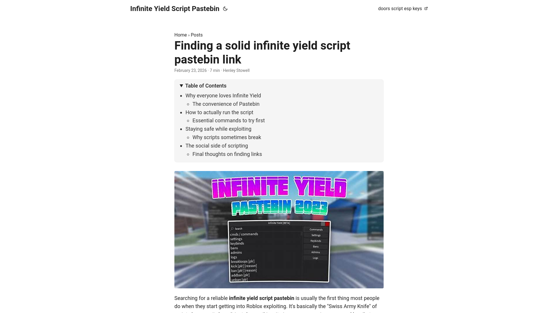 website screenshot of https://infinite-yield-script-pastebin.pages.dev/
