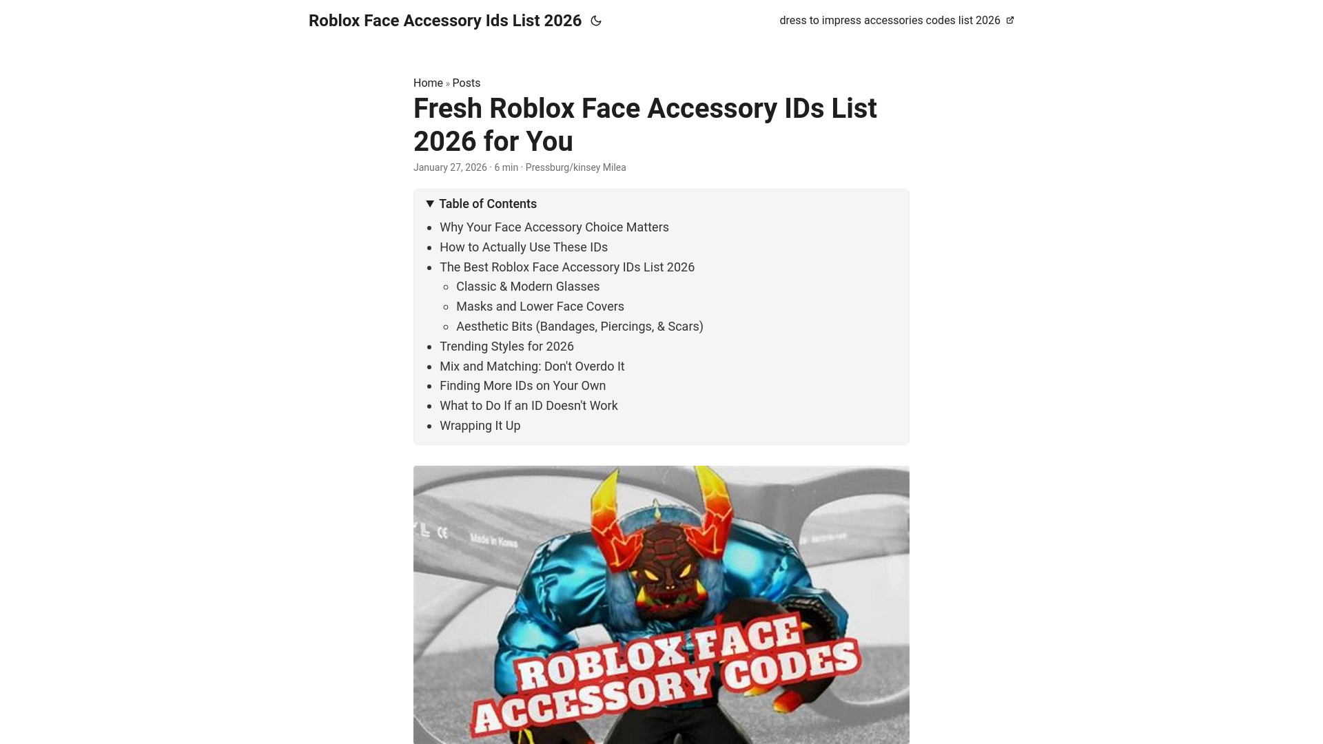 website screenshot of https://roblox-face-accessory-ids-list-2026.pages.dev/