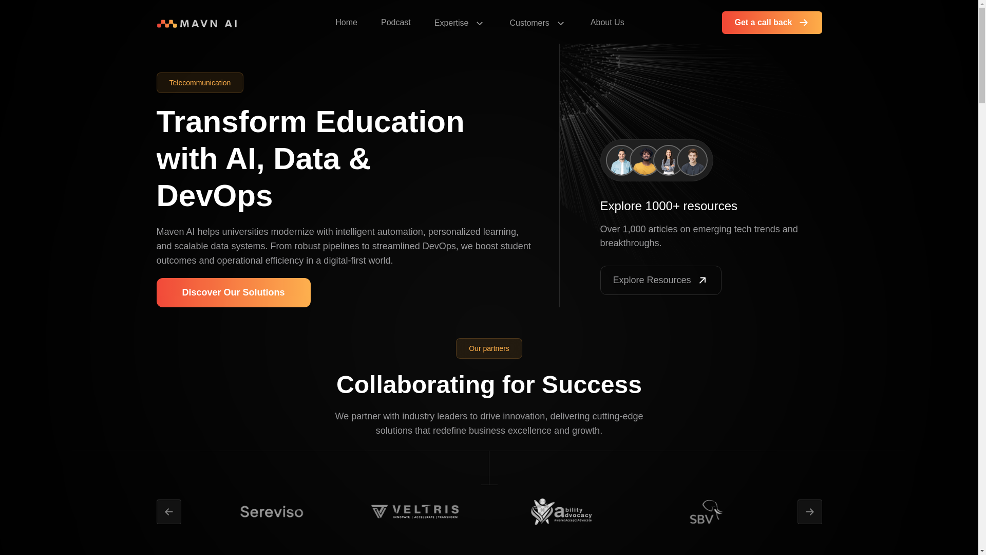 website screenshot of https://mavn-ai-ui.pages.dev/