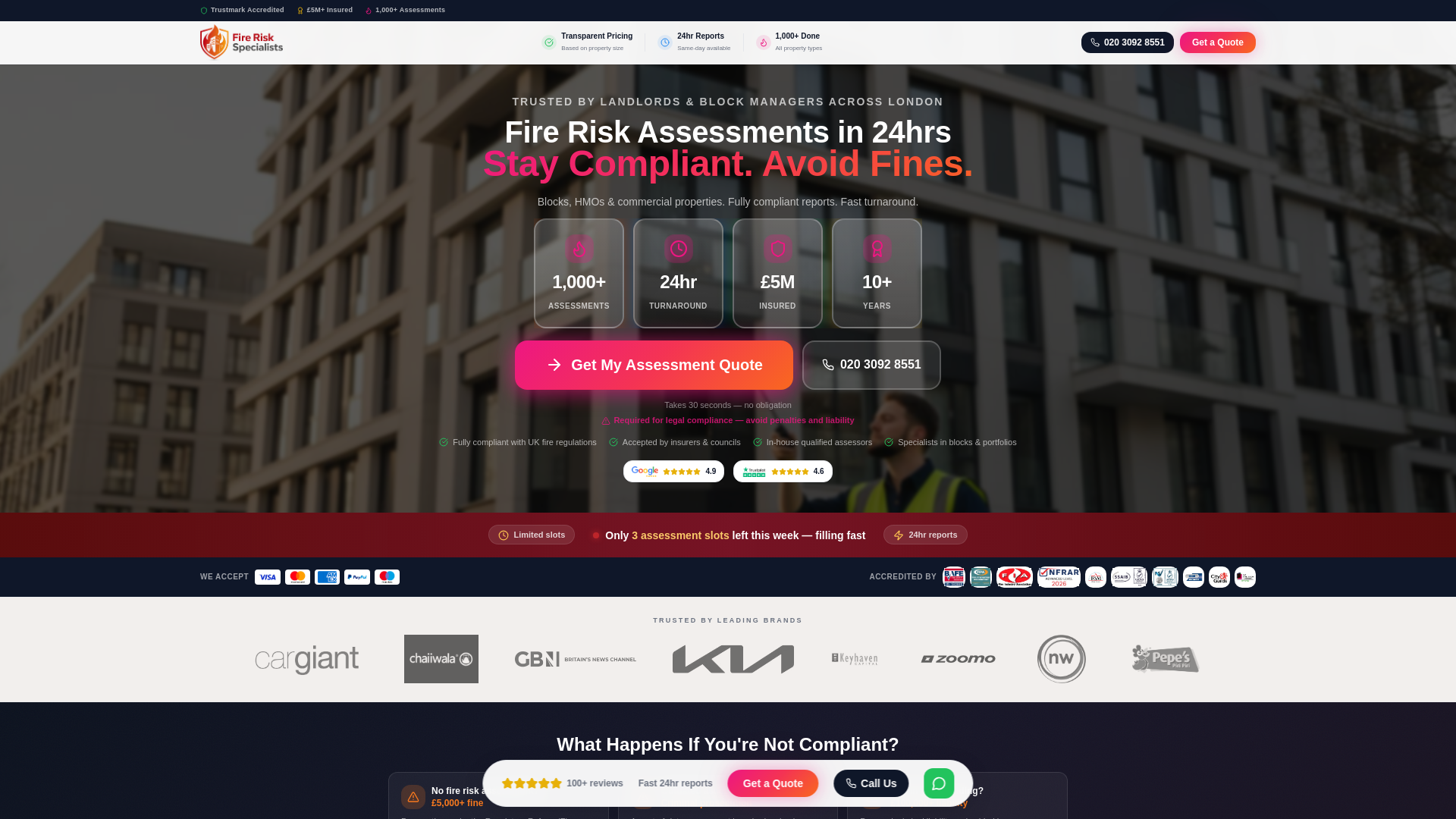 website screenshot of https://fireriskspecialists.co.uk/