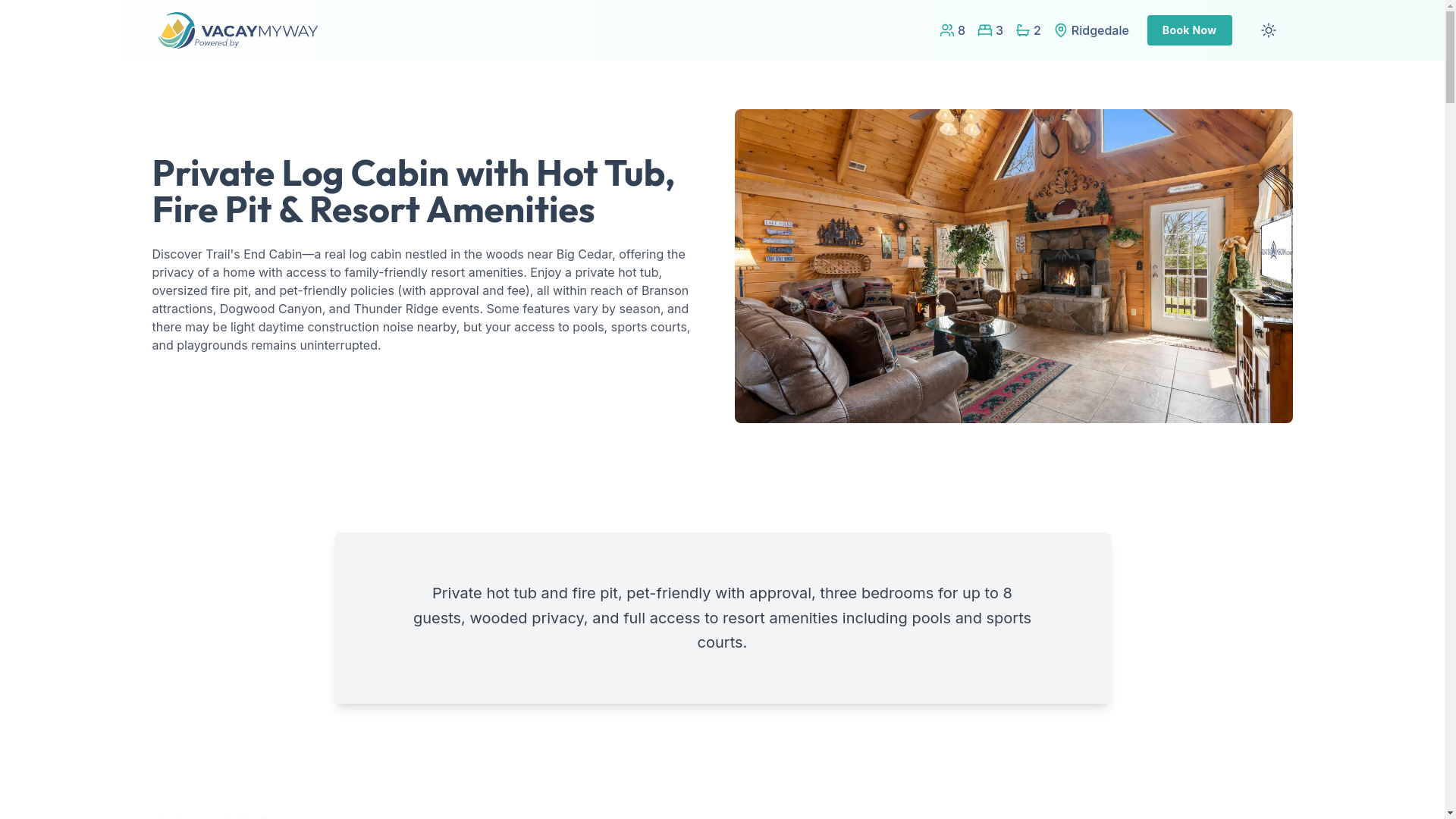 website screenshot of https://cozycedar.vacations/