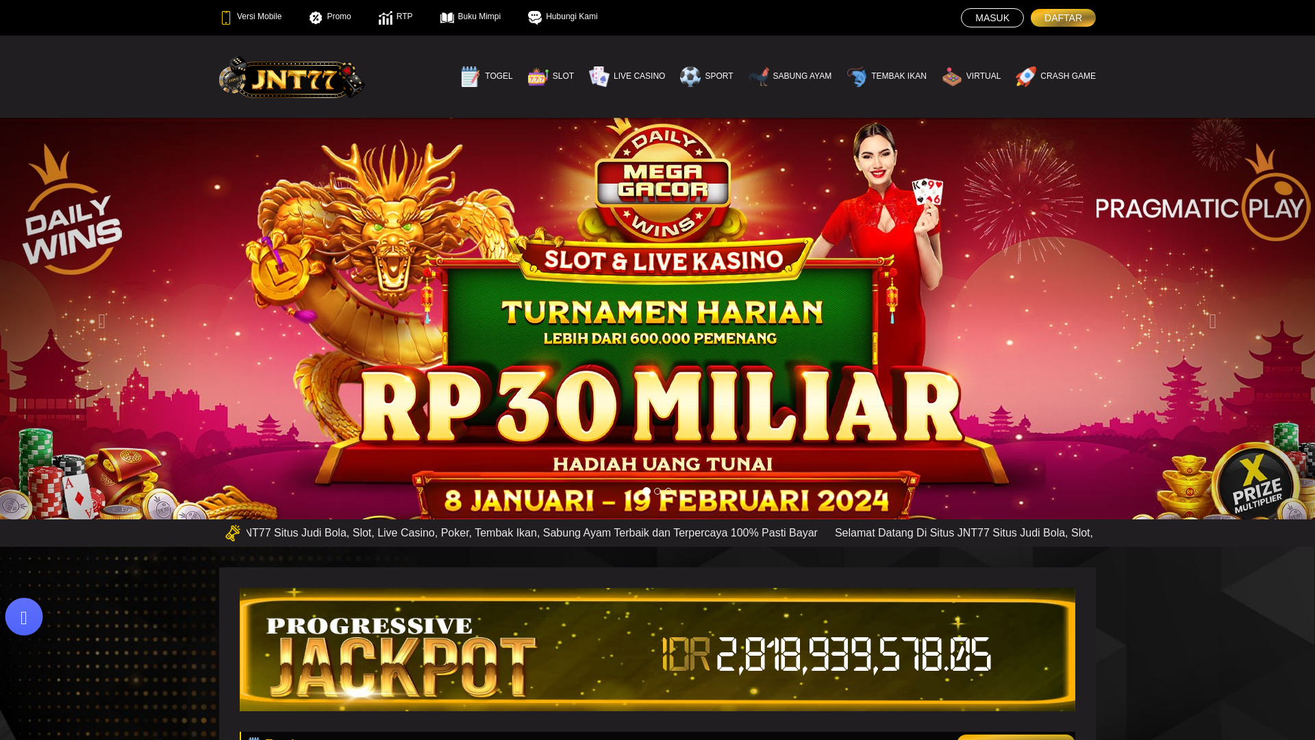 website screenshot of https://jnt77slotjackpot.com/