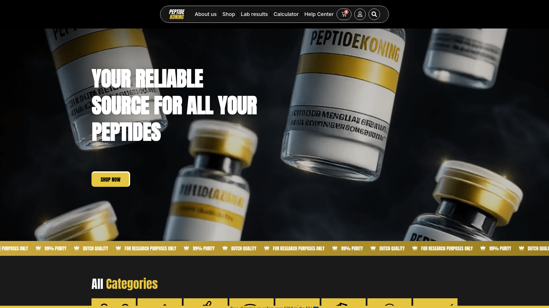 website screenshot of https://peptidekoning.to/