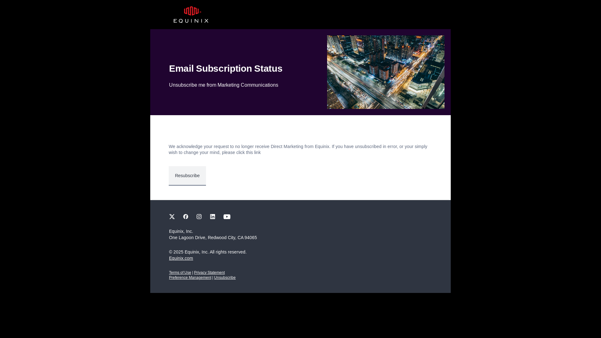 website screenshot of https://digital.equinix.com/unsubscribe/u/1077603/13ec9a9fc57fac8ed294d92b5904f421210ec04fb7681216f9c559be5699e607/1974306819