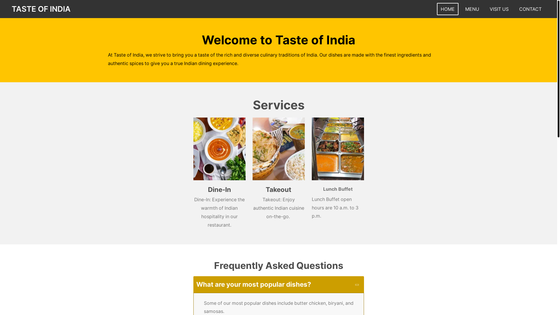 website screenshot of https://tasteofindiafarmington.com/