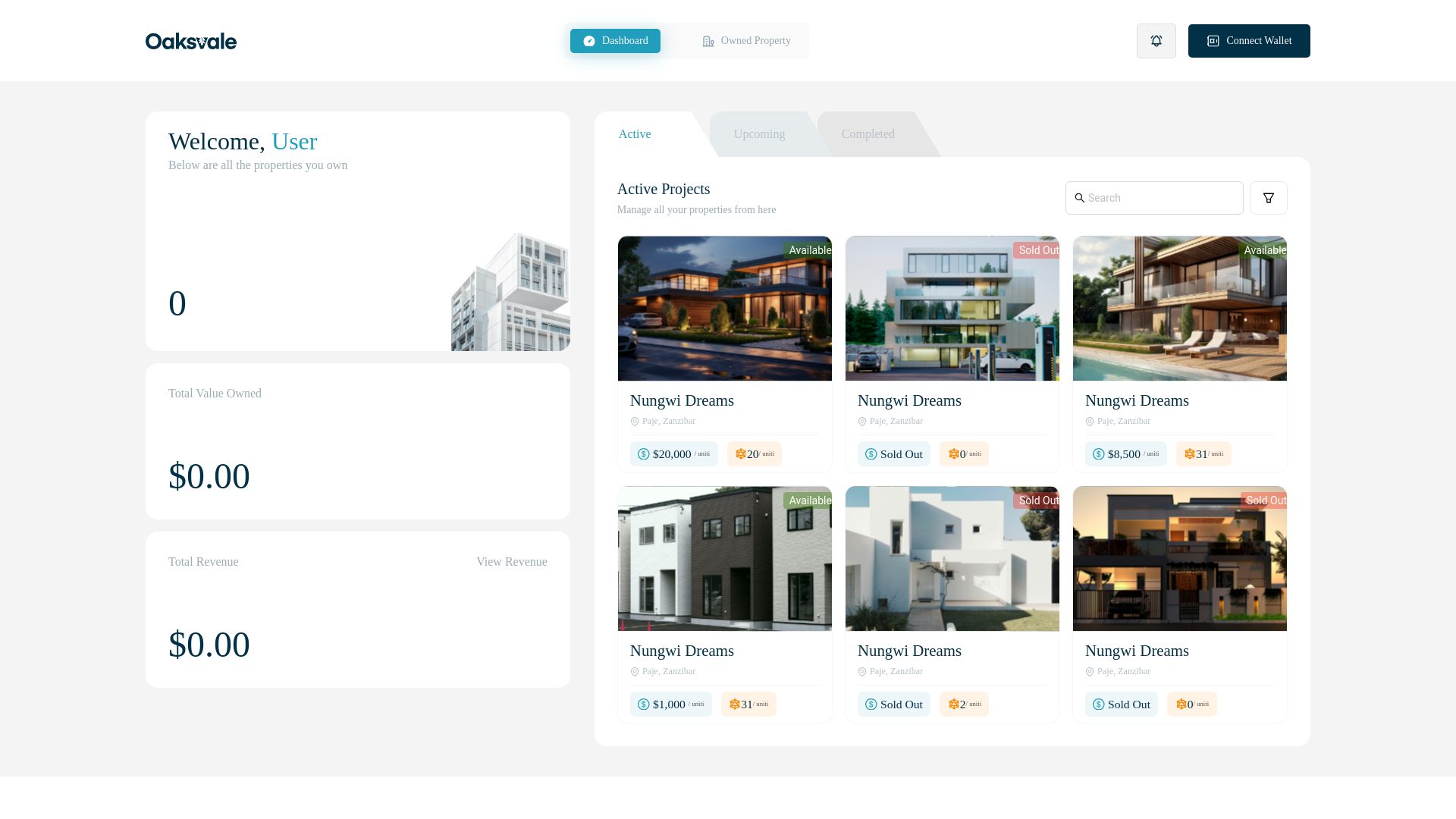 website screenshot of https://oaksvale-dao-frontend.pages.dev/