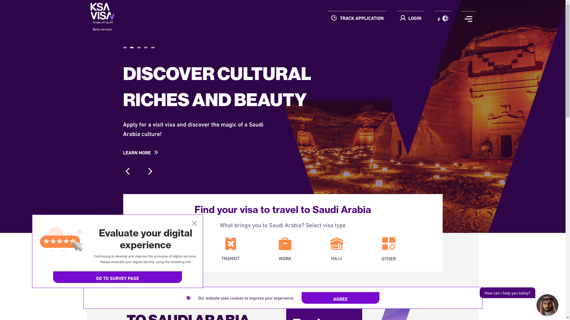 website screenshot of https://ksavisa.sa/