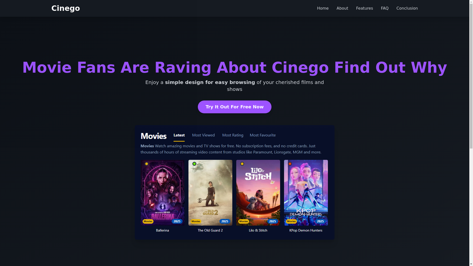 website screenshot of https://cinego-u7tc.pages.dev/