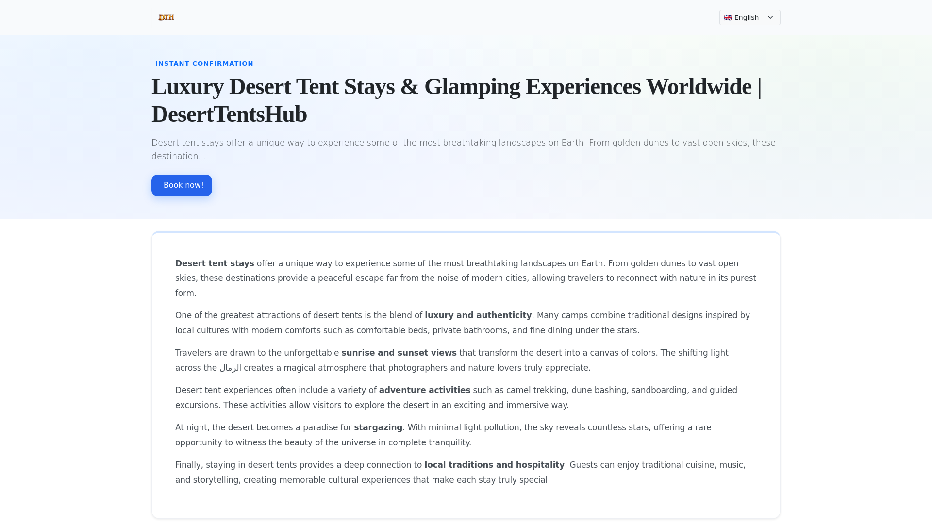 website screenshot of https://deserttentshub.com/