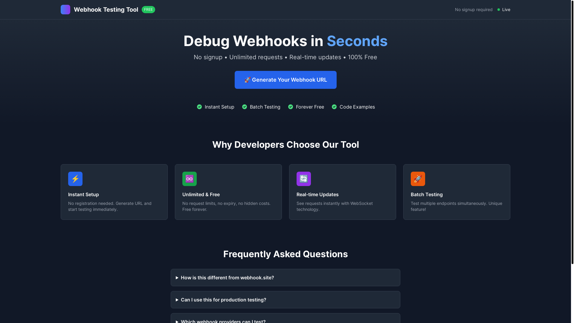 website screenshot of https://webhook-testing-tool-15g.pages.dev/