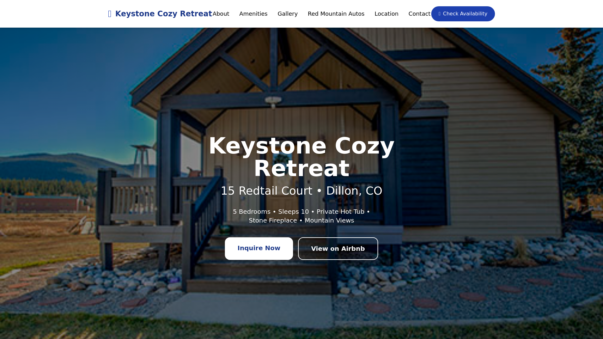 website screenshot of https://keystonecozyretreat.com/