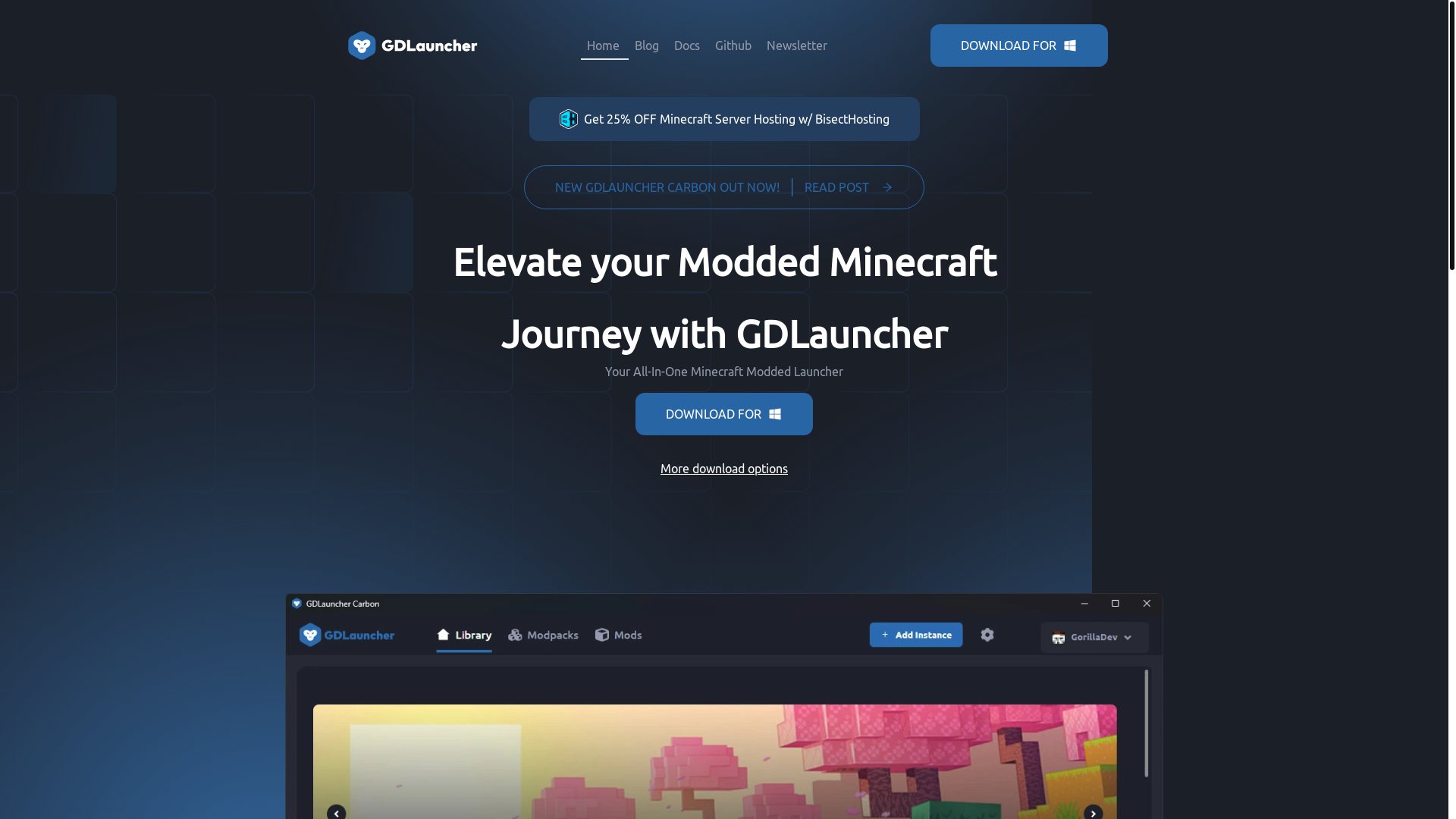 website screenshot of https://gdlauncher-carbon.pages.dev/