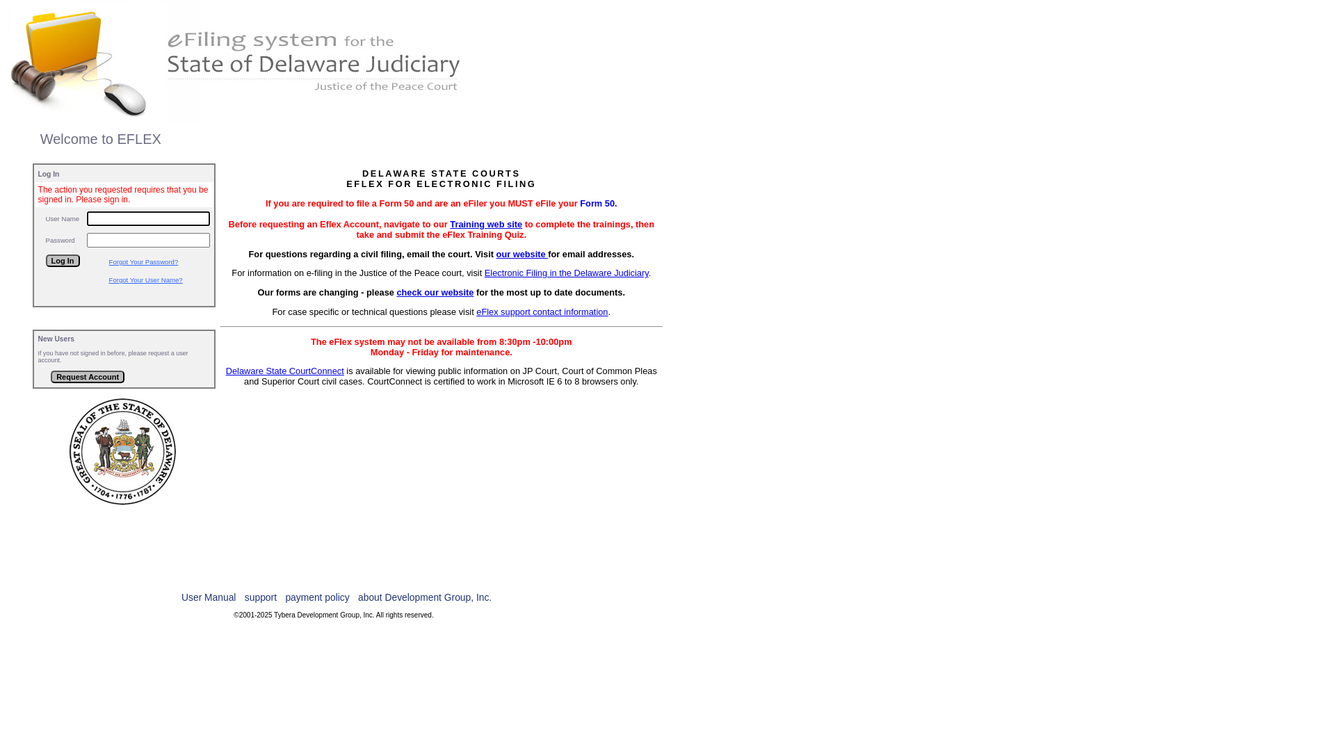website screenshot of https://eflex.courts.delaware.gov/ecf/updocs