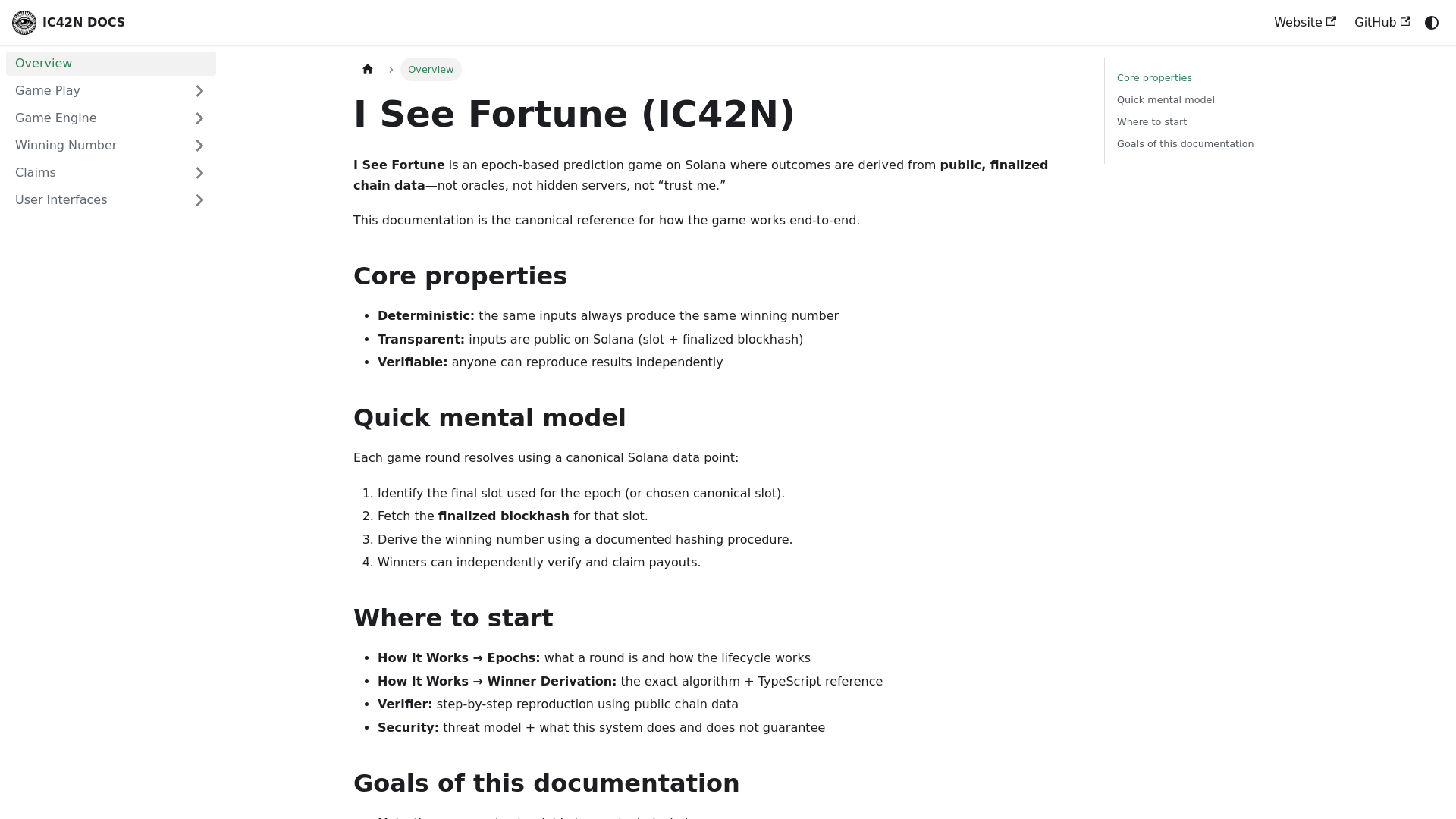 website screenshot of https://iseefortune-docs.pages.dev/