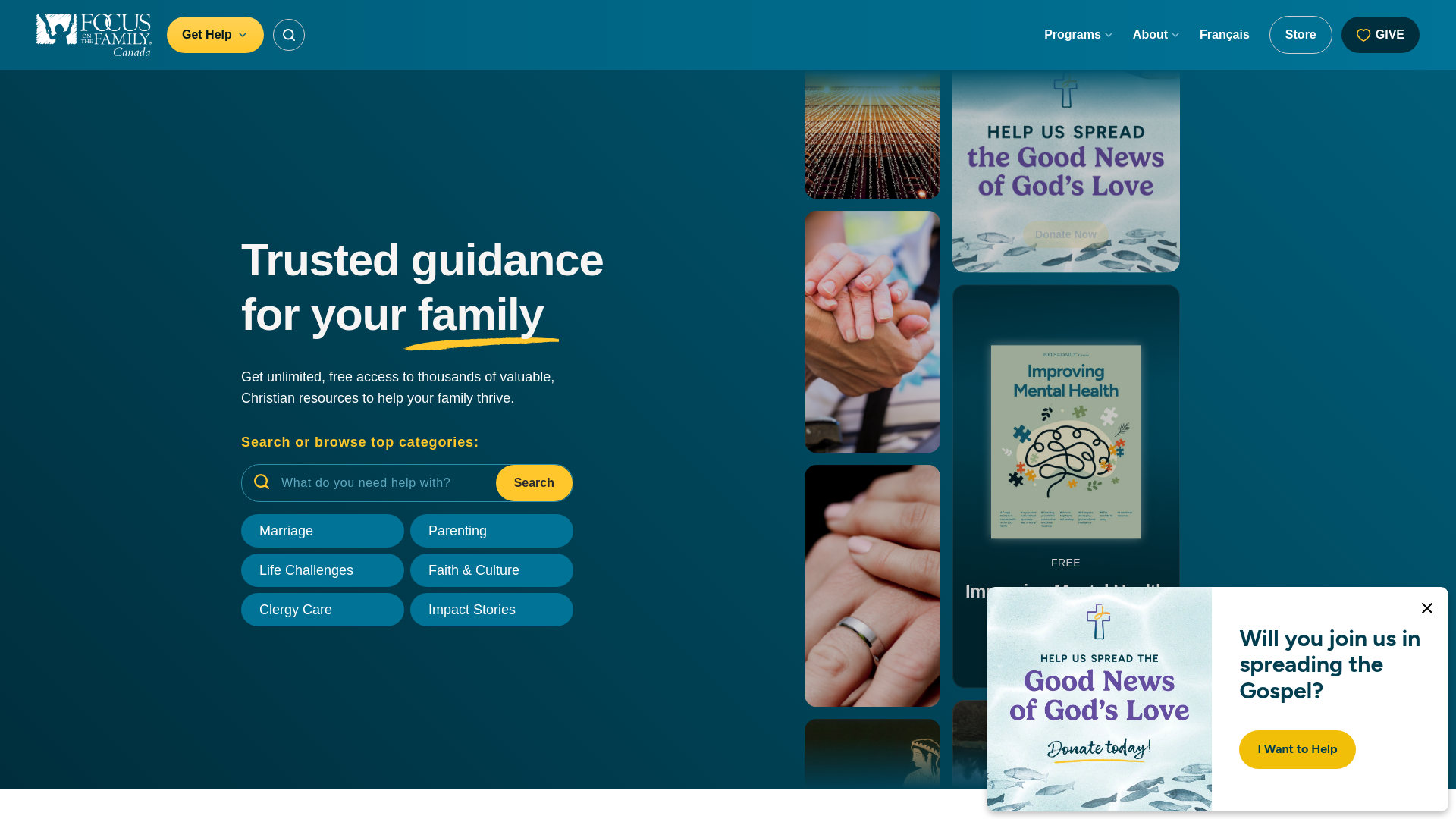 website screenshot of https://www.focusonthefamily.ca/