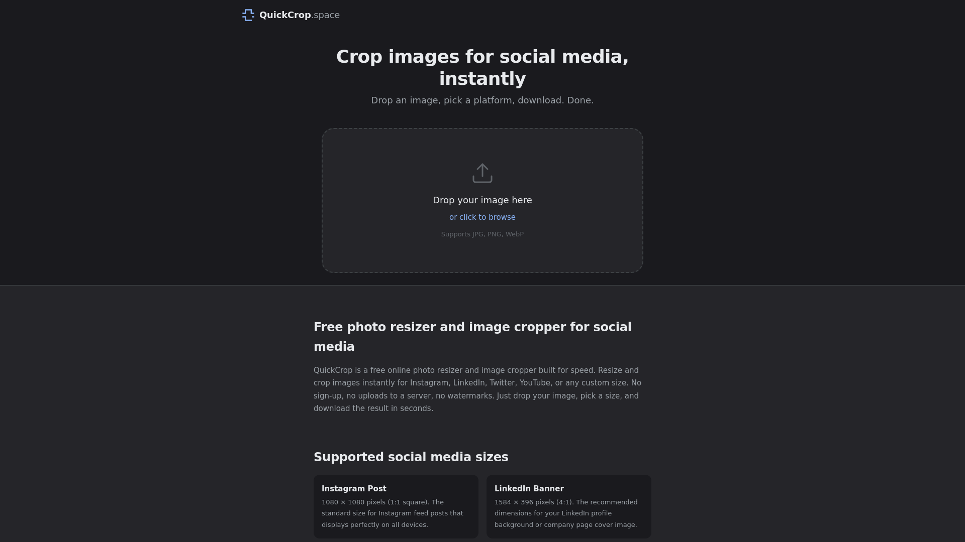 website screenshot of https://quickcrop.space/