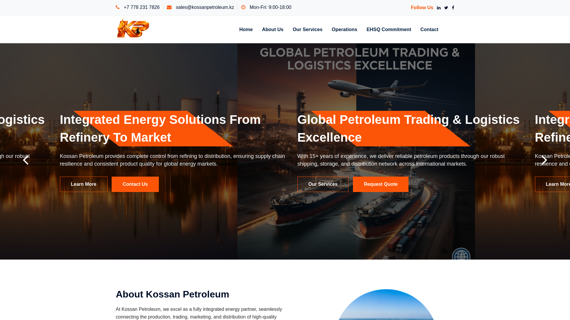 website screenshot of https://kossanpetroleum.com