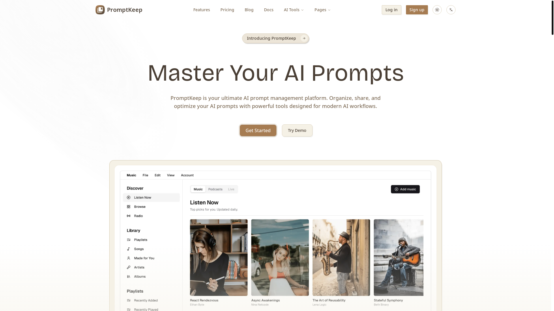 website screenshot of https://promptkeep.org/
