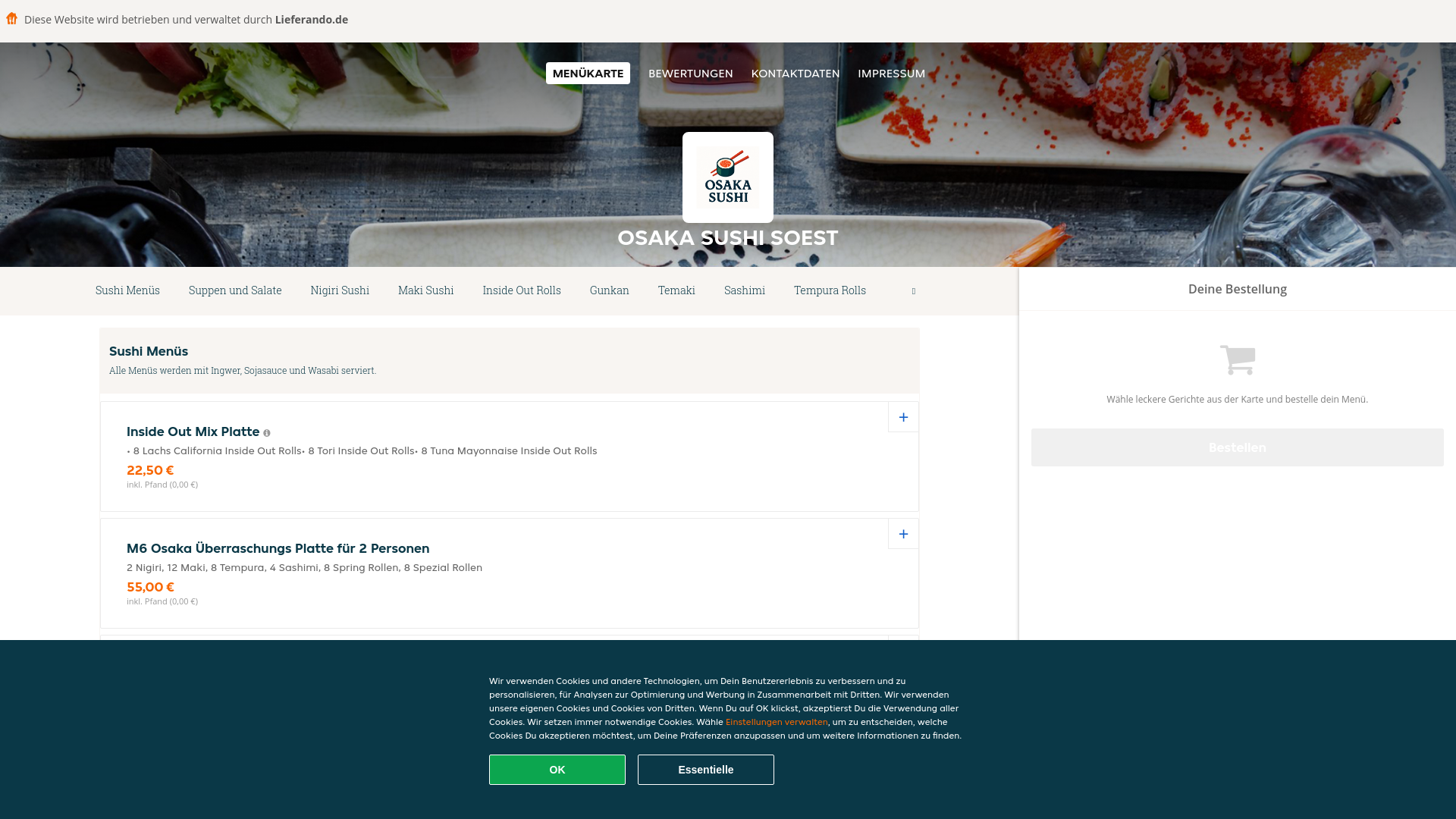 website screenshot of https://osaka-sushi-soest.de/