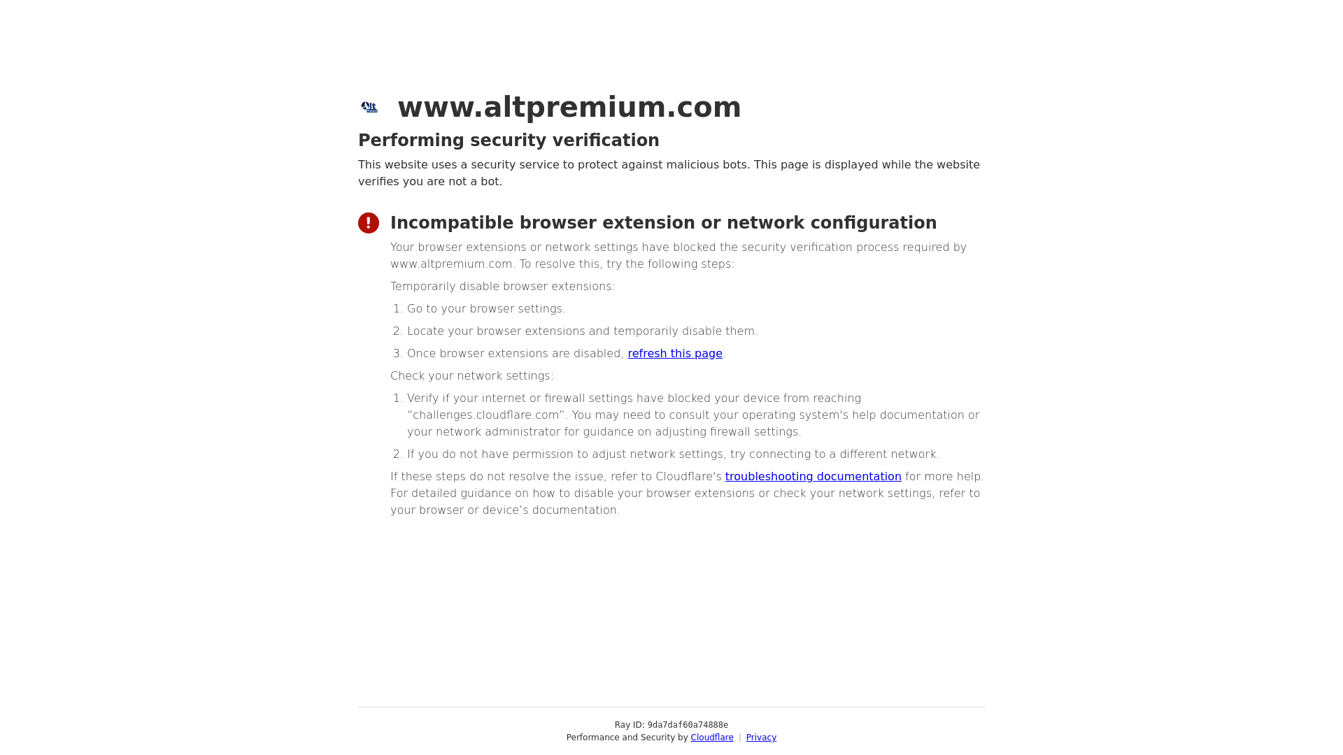 website screenshot of http://www.altpremium.com