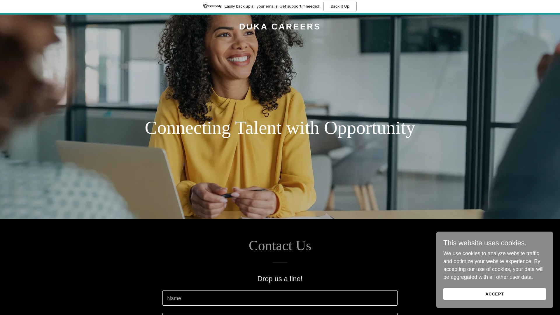 website screenshot of https://dukacareers.com/