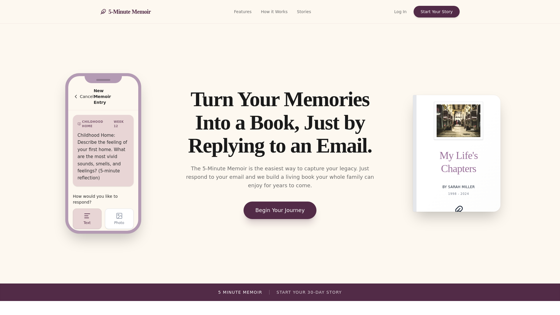 website screenshot of https://5minutememoir.com