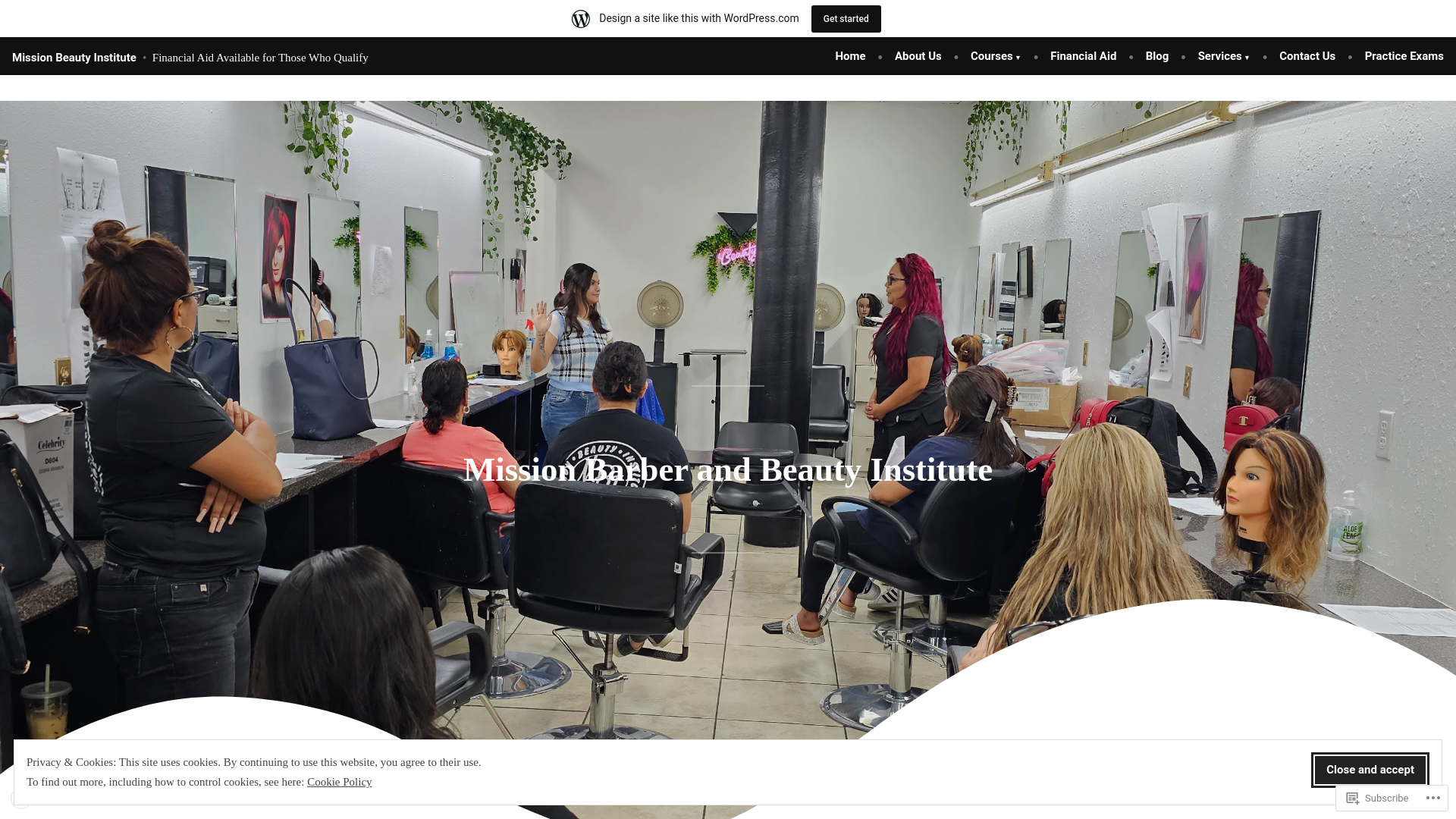 website screenshot of https://missionbarberandbeautyinstitute.com