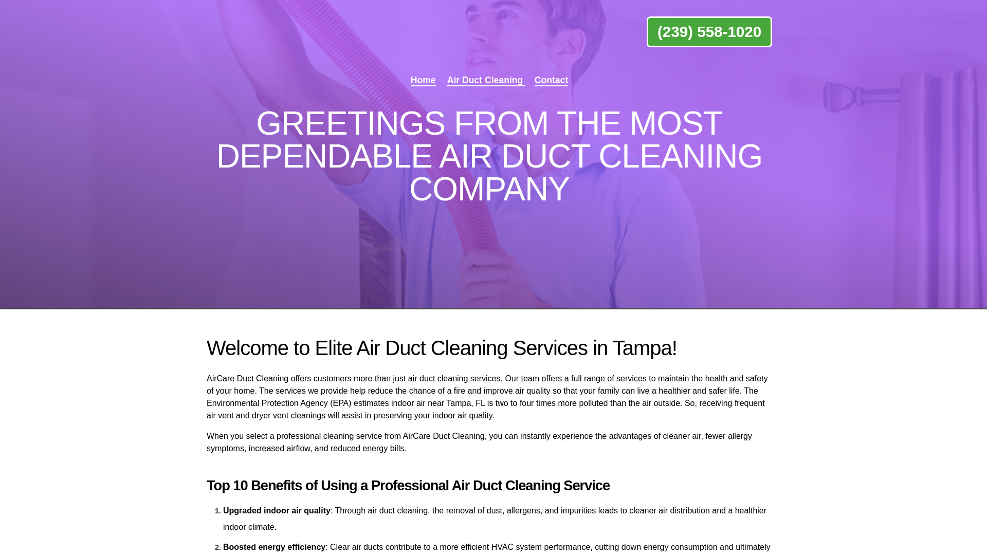 website screenshot of https://aircareairducts.best