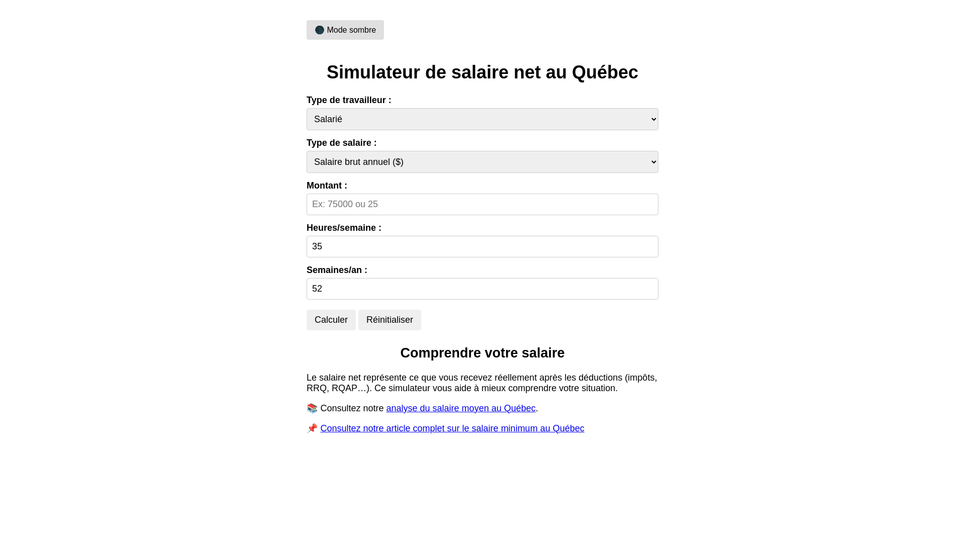 website screenshot of https://salairequebec.com/