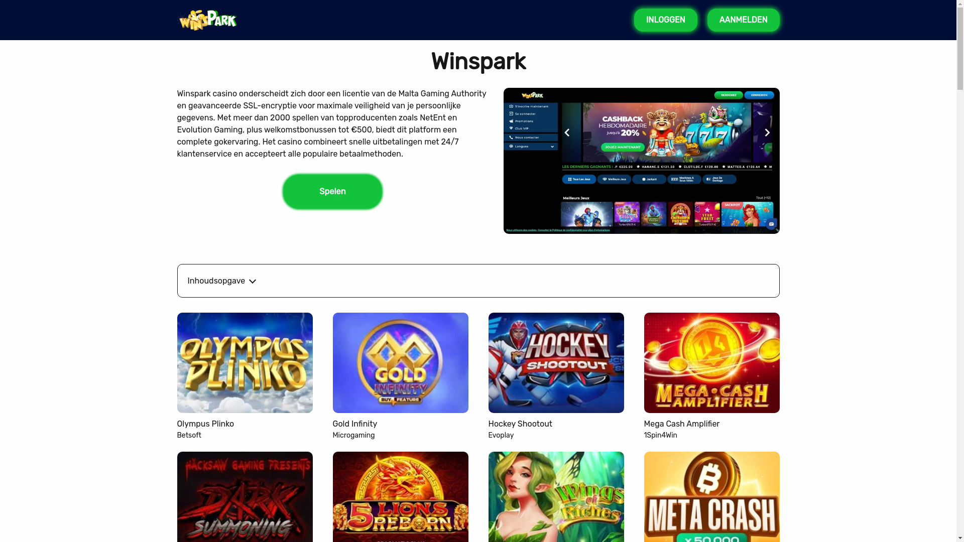 website screenshot of https://winnitacasinos.net/