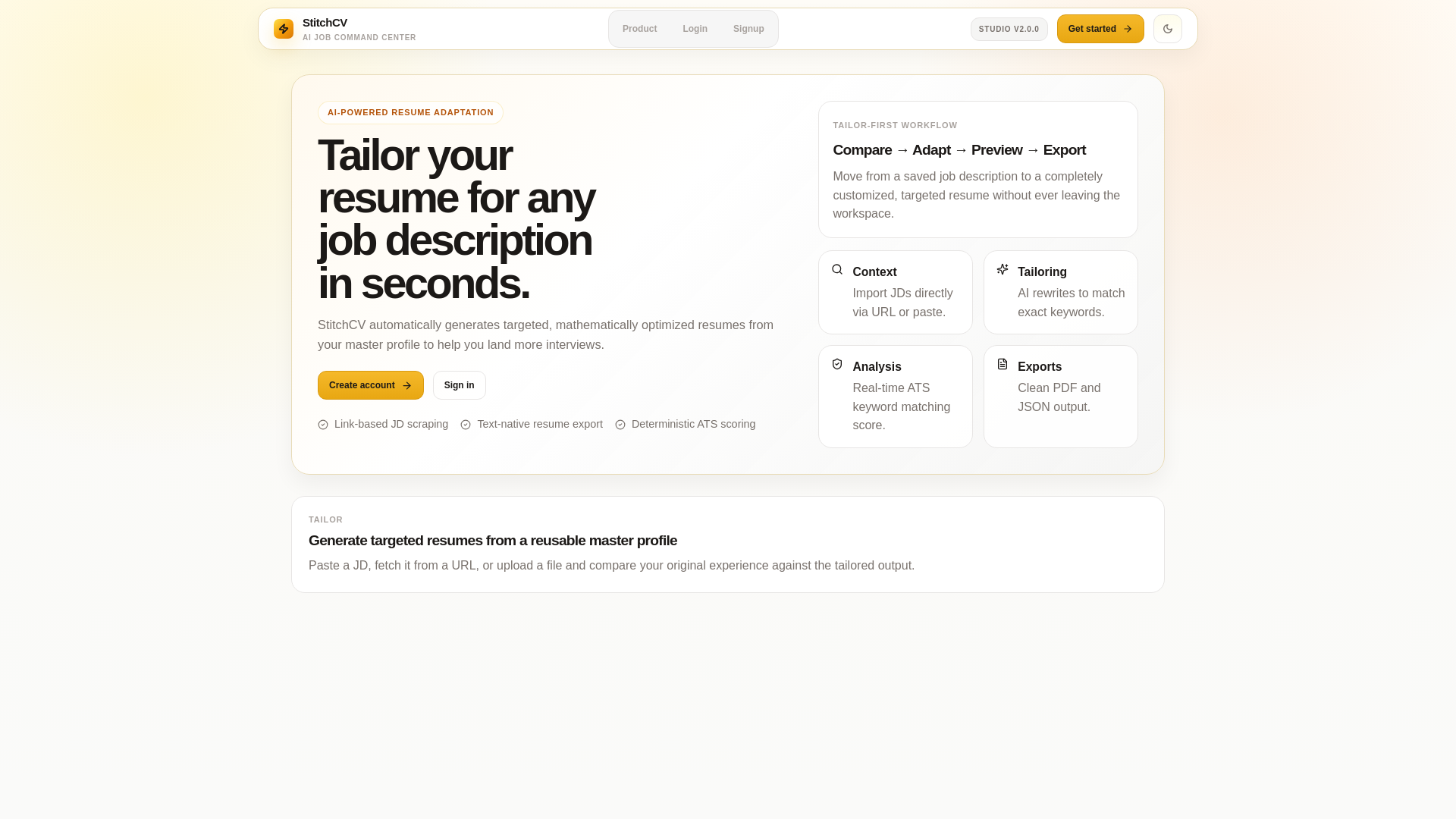 website screenshot of https://stitchcv.in