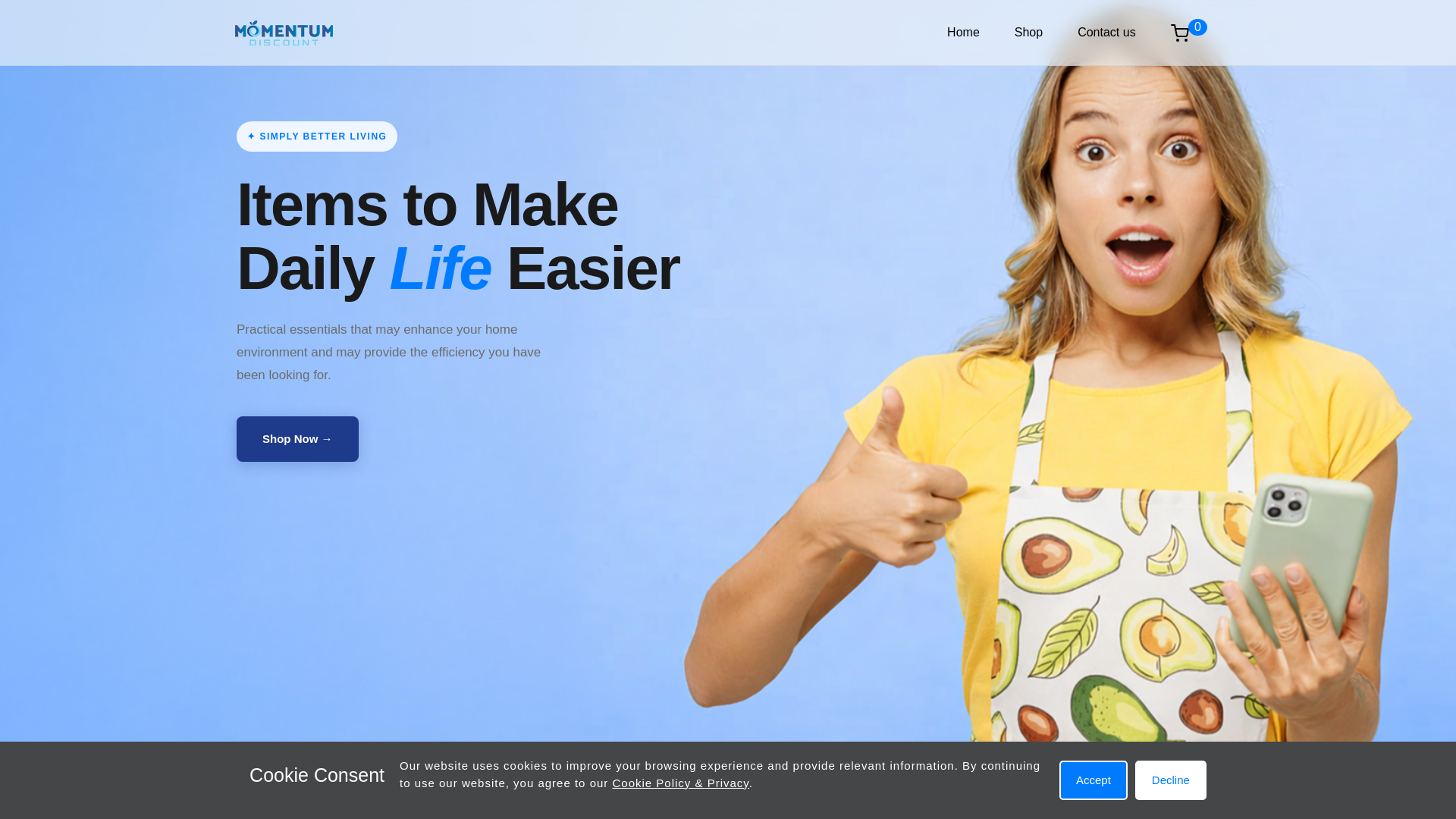 website screenshot of https://momentumdiscount.com