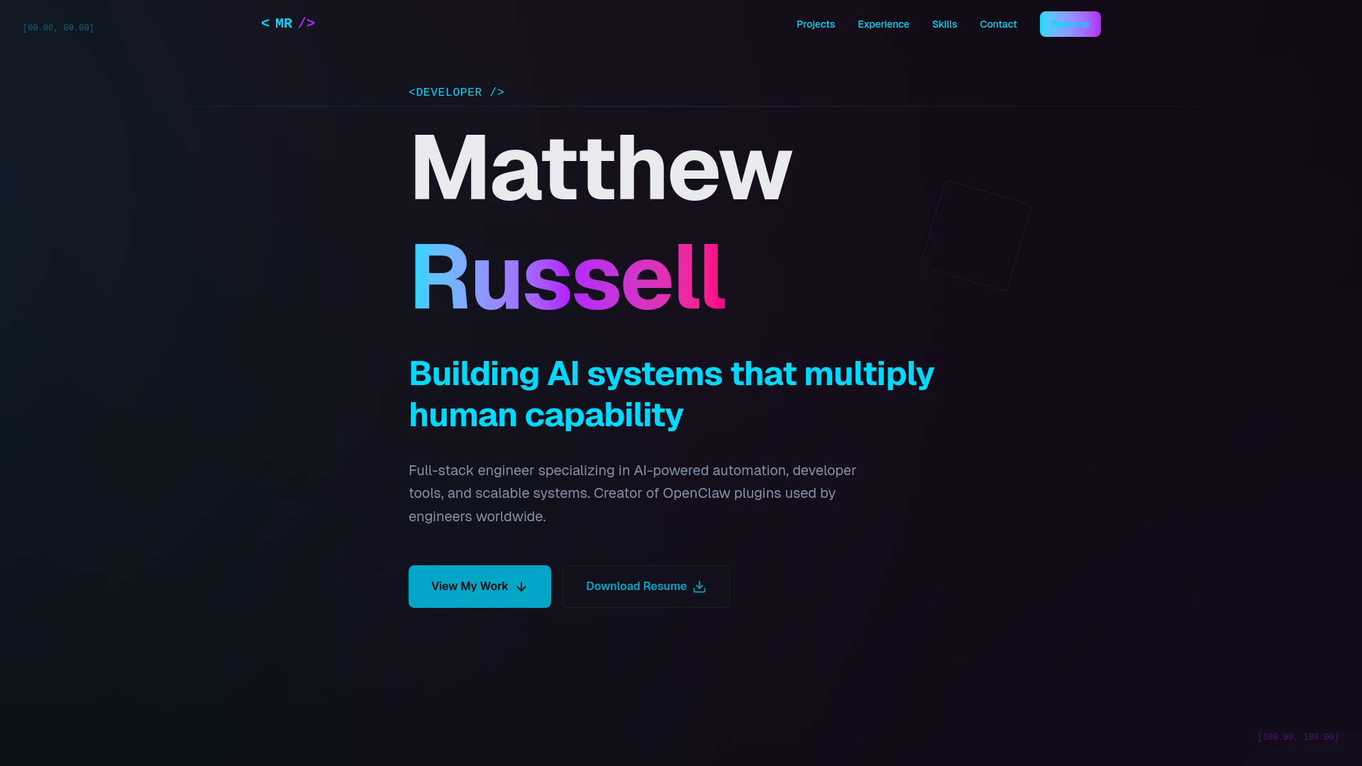 website screenshot of https://matthewrussell.fyi/