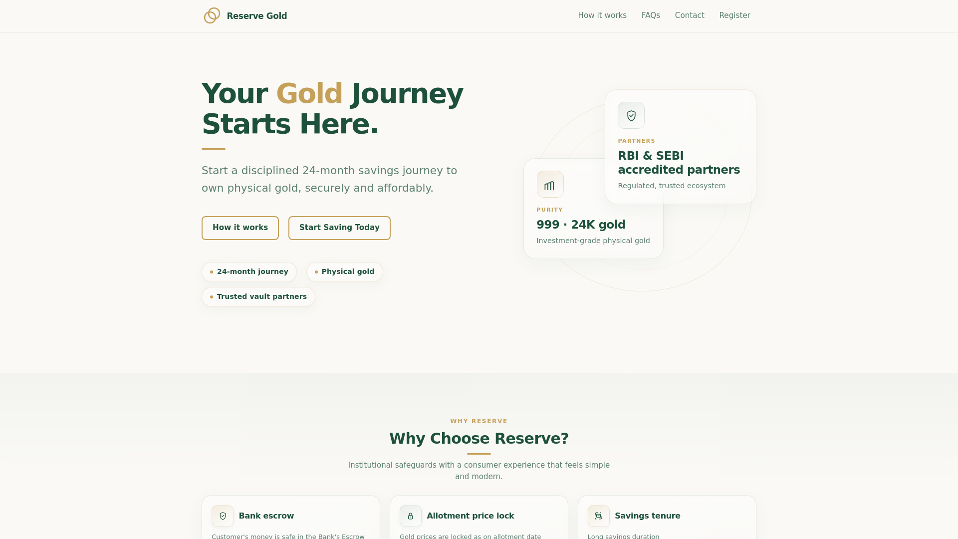 website screenshot of https://reservemygold.com