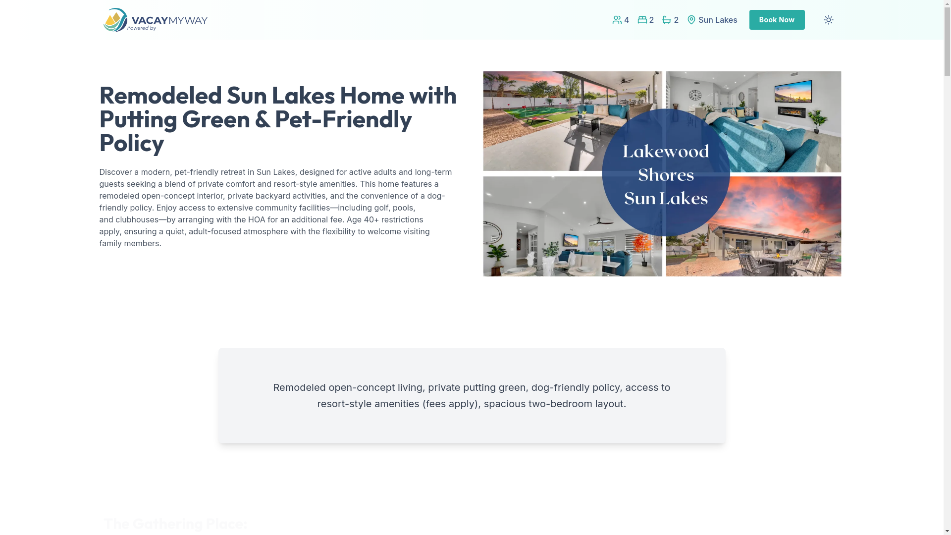 website screenshot of https://serenelakewood.vacations/